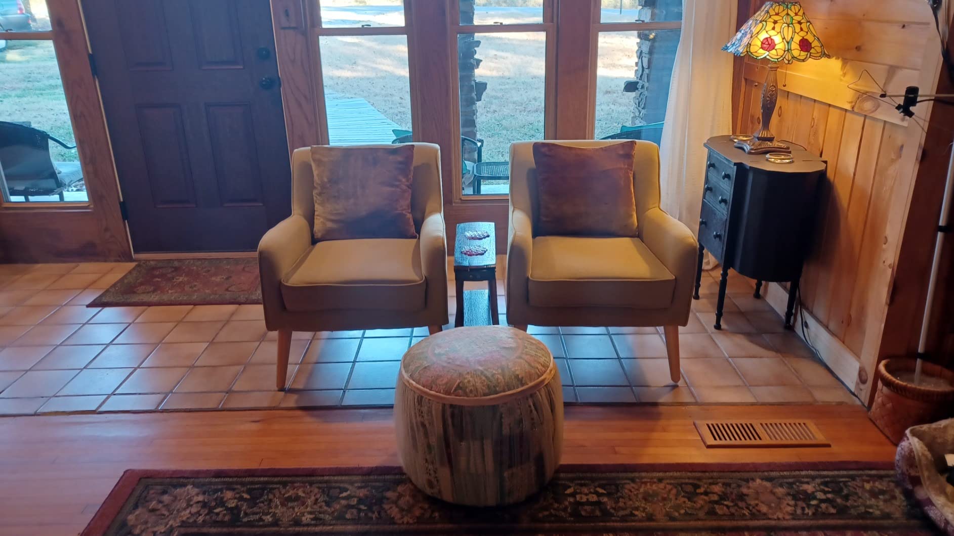 Christopher Knight Home Felicity Mid-Century Modern Fabric Upholstered Accent Chair, Wooden Living Room Club Chair, Bedroom Comfy Reading Chair, Navy Blue customer photo 1