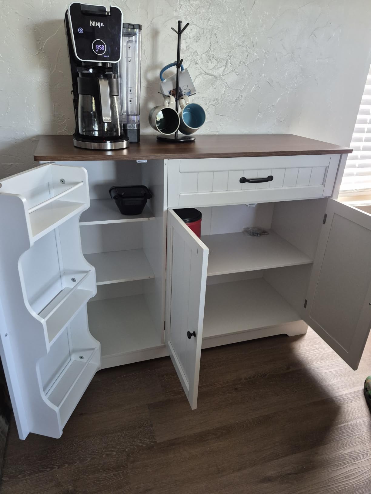 Gizoon Kitchen Coffee Bar Cabinet with Storage Kitchen Sideboard Buffet Cabinet with Drawers, Short Pantry with Door and Shelves for Bathroom and Living Room, White and Rustic customer photo 1