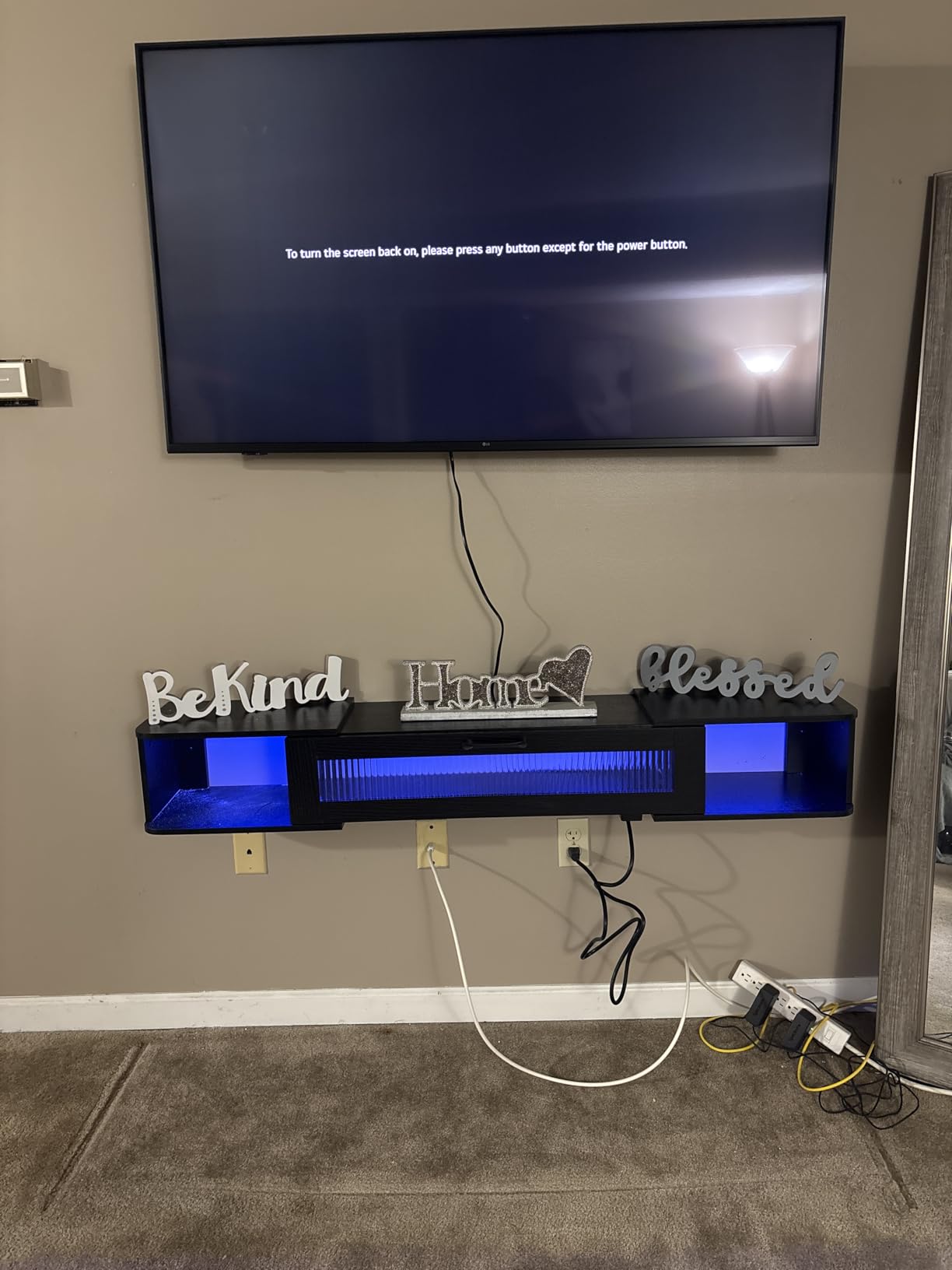 HOOBRO Floating TV Stand with LED Light Power Outlet for up to 65