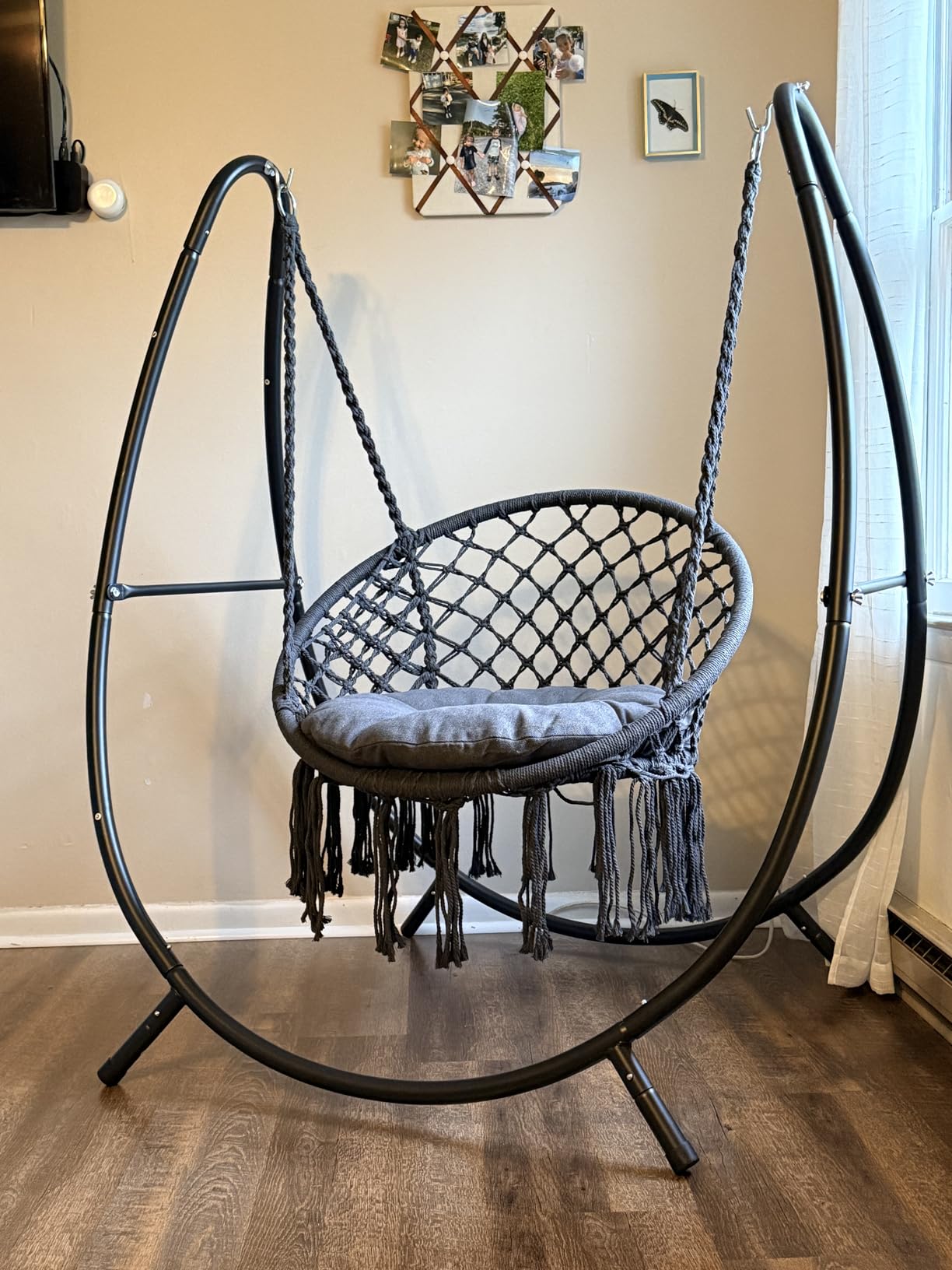 ANOW Patio Macrame Hammock Chair with Stand and Seat Cushion, Natural | Heavy Duty Steel Stand, Indoor Outdoor Use, 400 Lbs Capacity customer photo 1