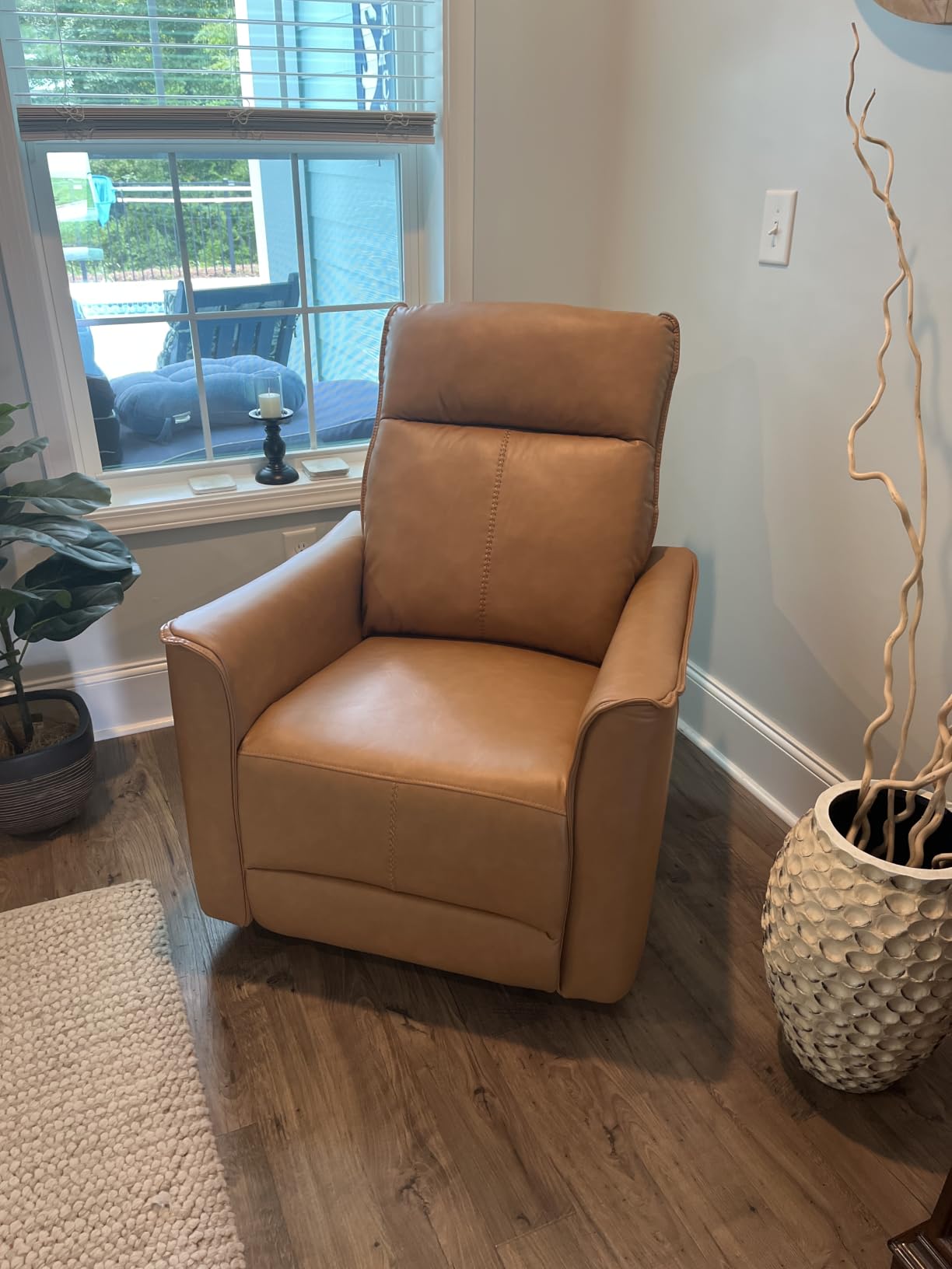 CANMOV Swivel Rocker Recliner, Glider Rocking Chair, Nursing Chairs Swivel Glider Recliners with Soft Backrest, Leathaire Manual Reclining Sofa for Living Room Bedroom Apartment, Brown customer photo 1