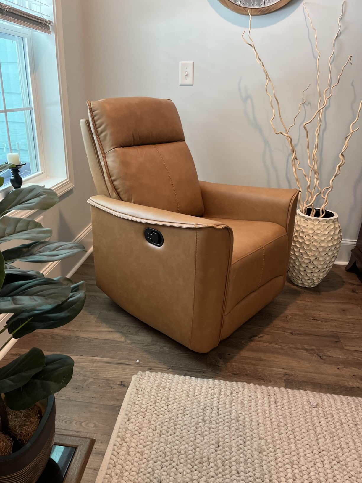 CANMOV Swivel Rocker Recliner, Glider Rocking Chair, Nursing Chairs Swivel Glider Recliners with Soft Backrest, Leathaire Manual Reclining Sofa for Living Room Bedroom Apartment, Brown customer photo 2