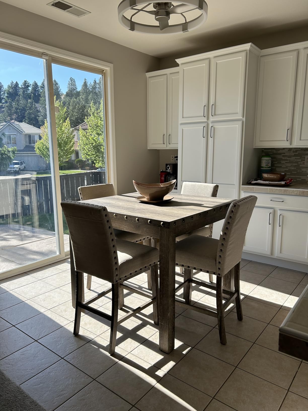 Counter Height Dining Table Set for 4, Farmhouse Dining Table Set for 4, Square Bar Kitchen Dining Table with 4 Bar Stools, High Dining Table and Chairs for Dining Room, Kitchen customer photo 1