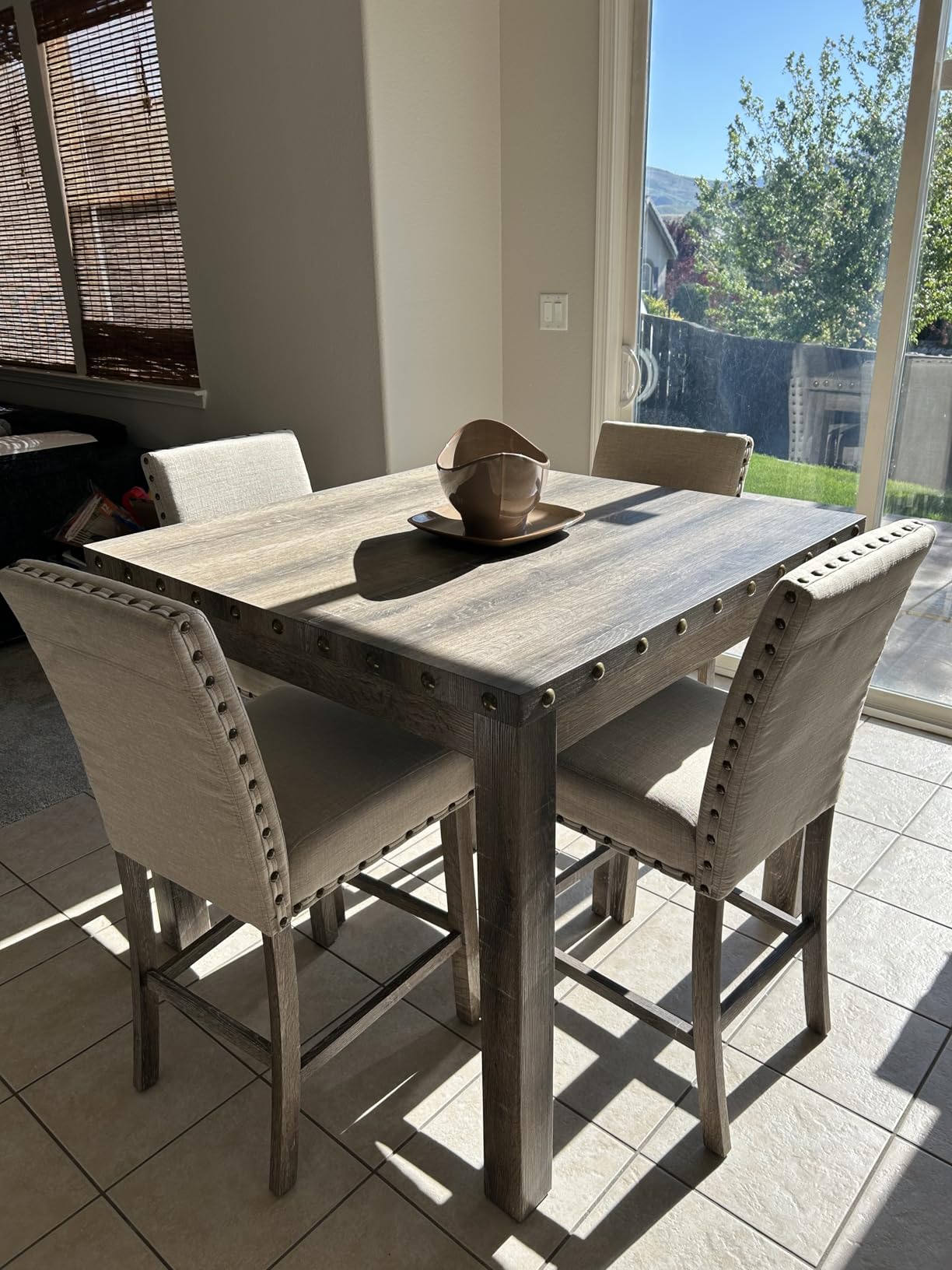 Counter Height Dining Table Set for 4, Farmhouse Dining Table Set for 4, Square Bar Kitchen Dining Table with 4 Bar Stools, High Dining Table and Chairs for Dining Room, Kitchen customer photo 2