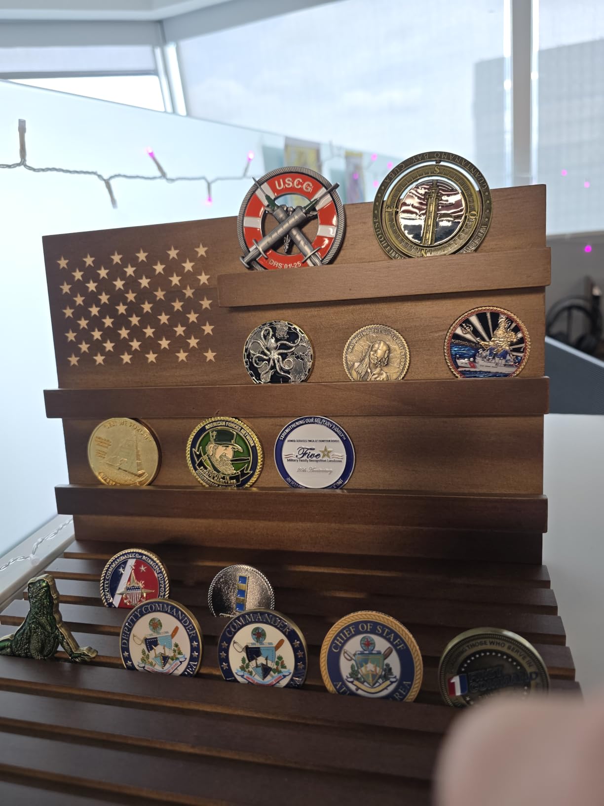 Challenge Coin Display, Black Military Coin Holder Tabletop Case | Large Slotted Stand Hold 80 Multi Coins 3+8 Racks Solid Wood Gift for Navy Army Police Veterans Collection Desktop Decorative customer photo 1