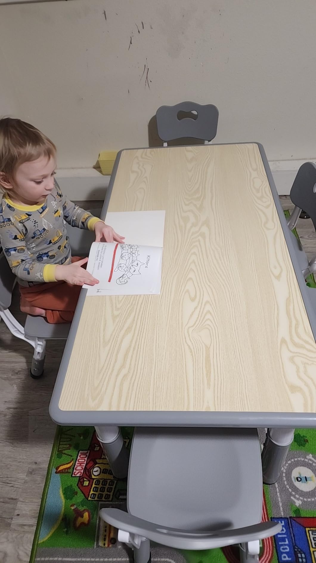 LulliSpace Kids Table and 6 Chairs Set, Height Adjustable Children Table & Chair, Toddlers Study Multi-Activity Table with 47.2