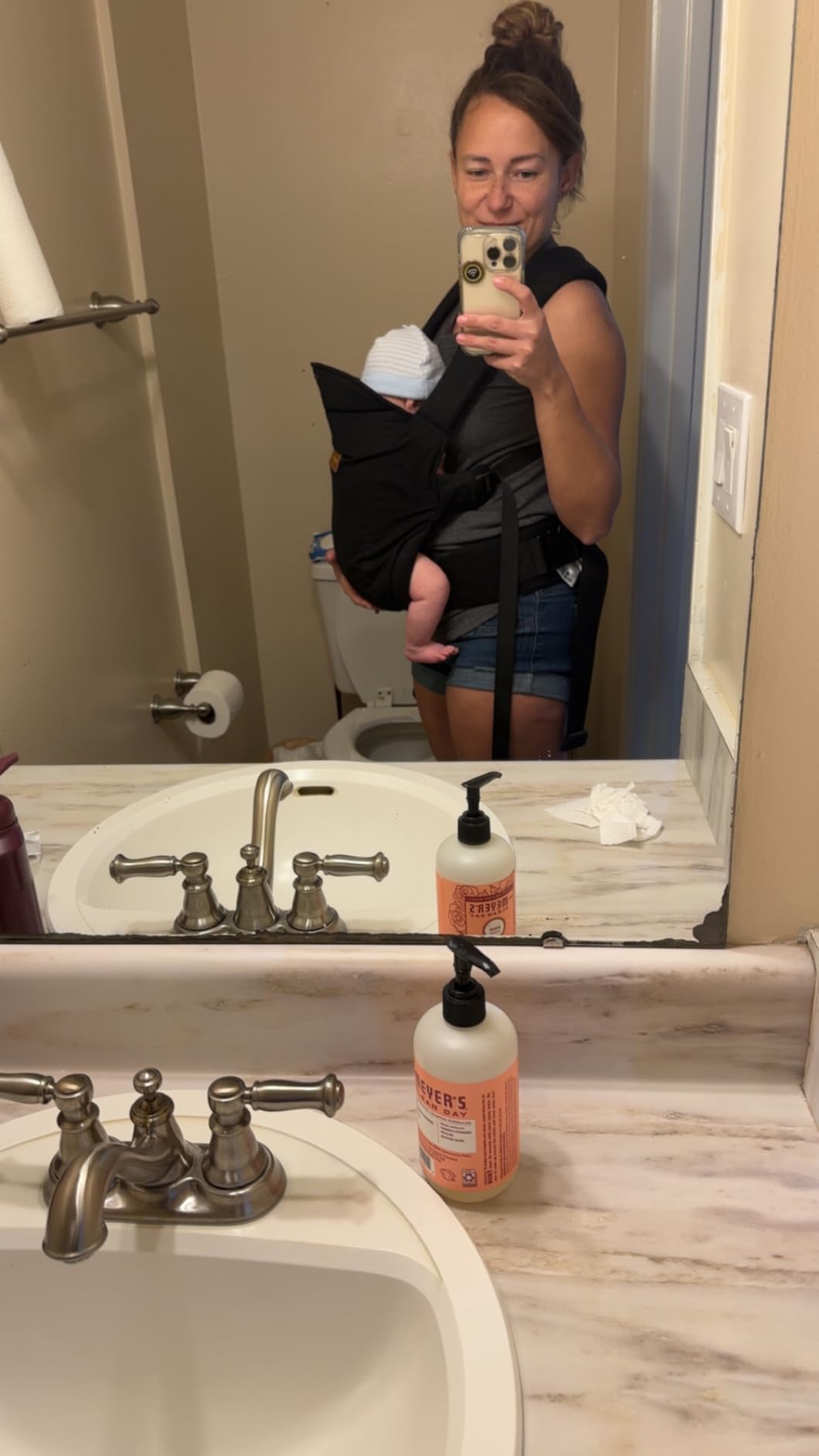 Momcozy Newborn Carrier WeeSnug - Lightweight and Cozy Comfort for 7-25 lbs | Ergonomic Cross-Back Support and Lumbar Pad, Effortless to Put On, 100% Soft Cotton, OEKO-TEX, Visual Size Scale, Khaki customer photo 2