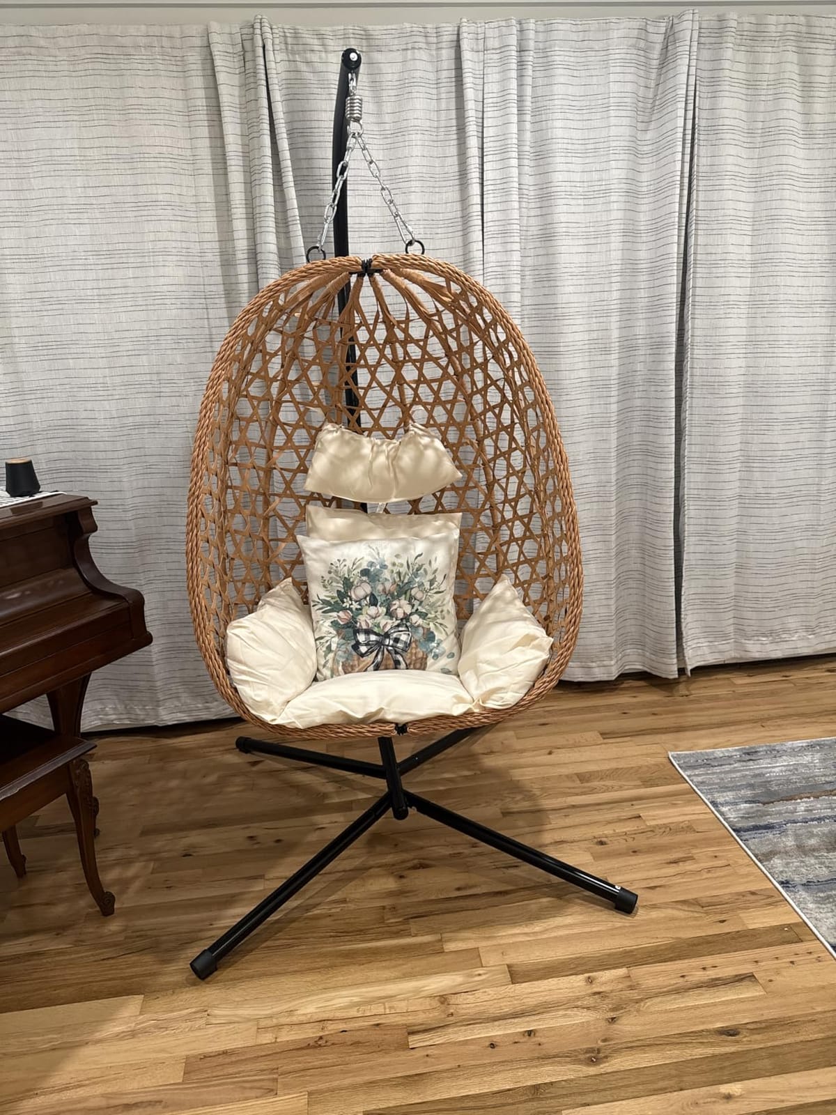 LEX CRAFT Egg Chair with Stand, Patio Wicker Hanging Chair, Hammock Swing Chair, 350LBS Capacity for Bedroom, Balcony, Garden (YE-BE) customer photo 2