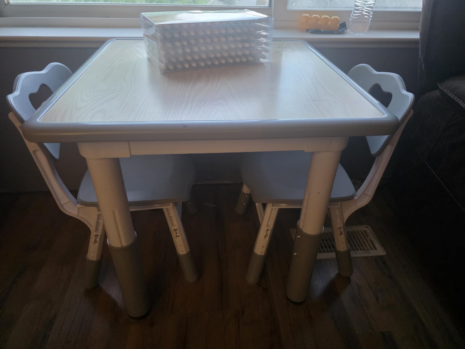 Pterying Wood Toddler Table and Chair Set, Kids Activity Desk, White Gray | 3-in-1 Desk with Reversible Paintable Tabletop, 2 Under-Seat Storage Drawers, for Crafts, Arts, Drawing, Learning customer photo 2