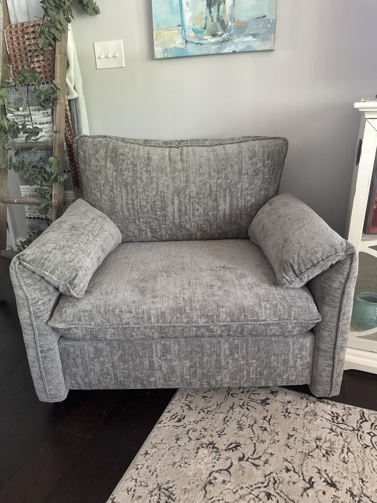 Oversized Accent Chair, 41 Inch Chenille Fabric Armchair, Comfy Single Sofa Chair with Padded Arms, Pocket Spring Cushion, Modern Reading Chair for Living Room, Bedroom, Beige customer photo 1