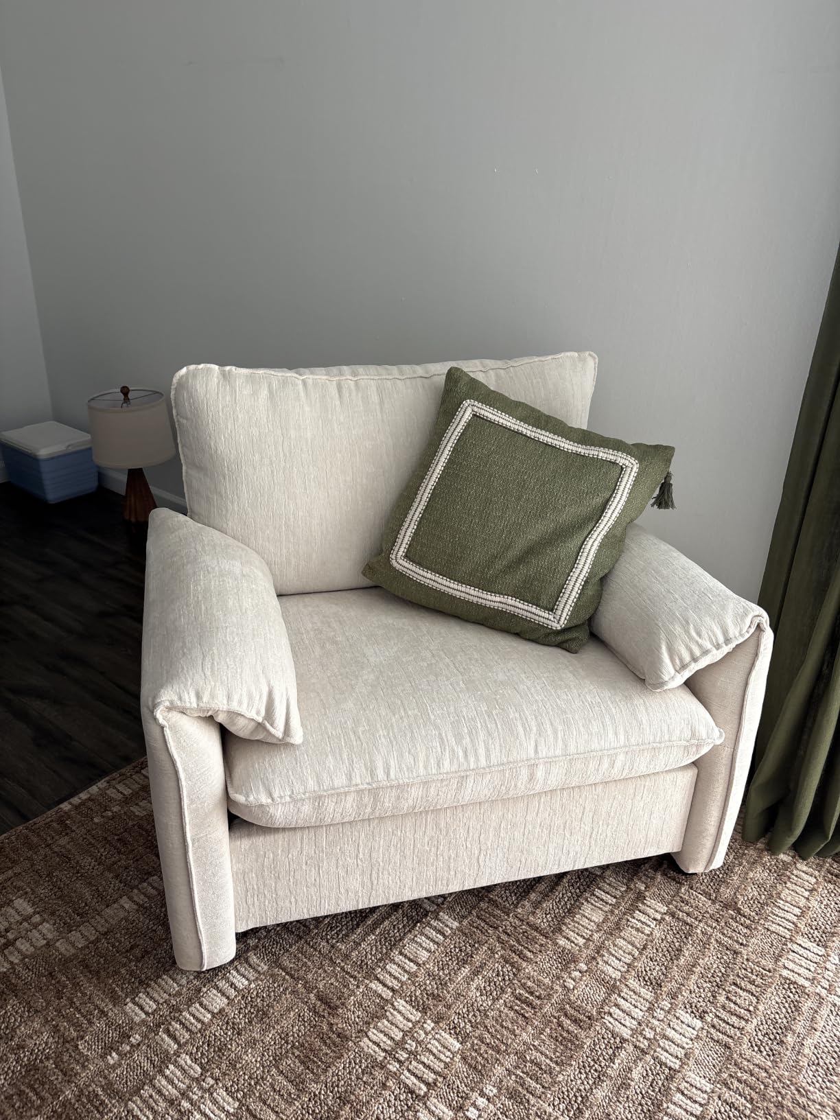 Oversized Accent Chair, 41 Inch Chenille Fabric Armchair, Comfy Single Sofa Chair with Padded Arms, Pocket Spring Cushion, Modern Reading Chair for Living Room, Bedroom, Beige customer photo 2