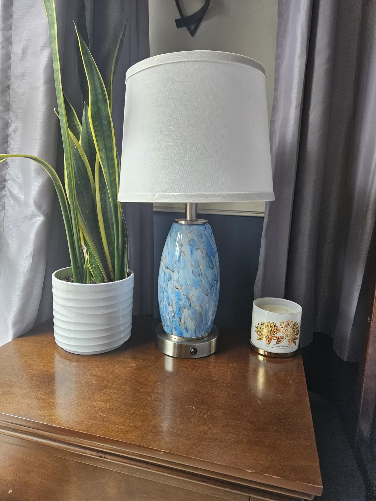 Lovlast Glass Blue Table Lamp for Living Room Bedroom, 23.5