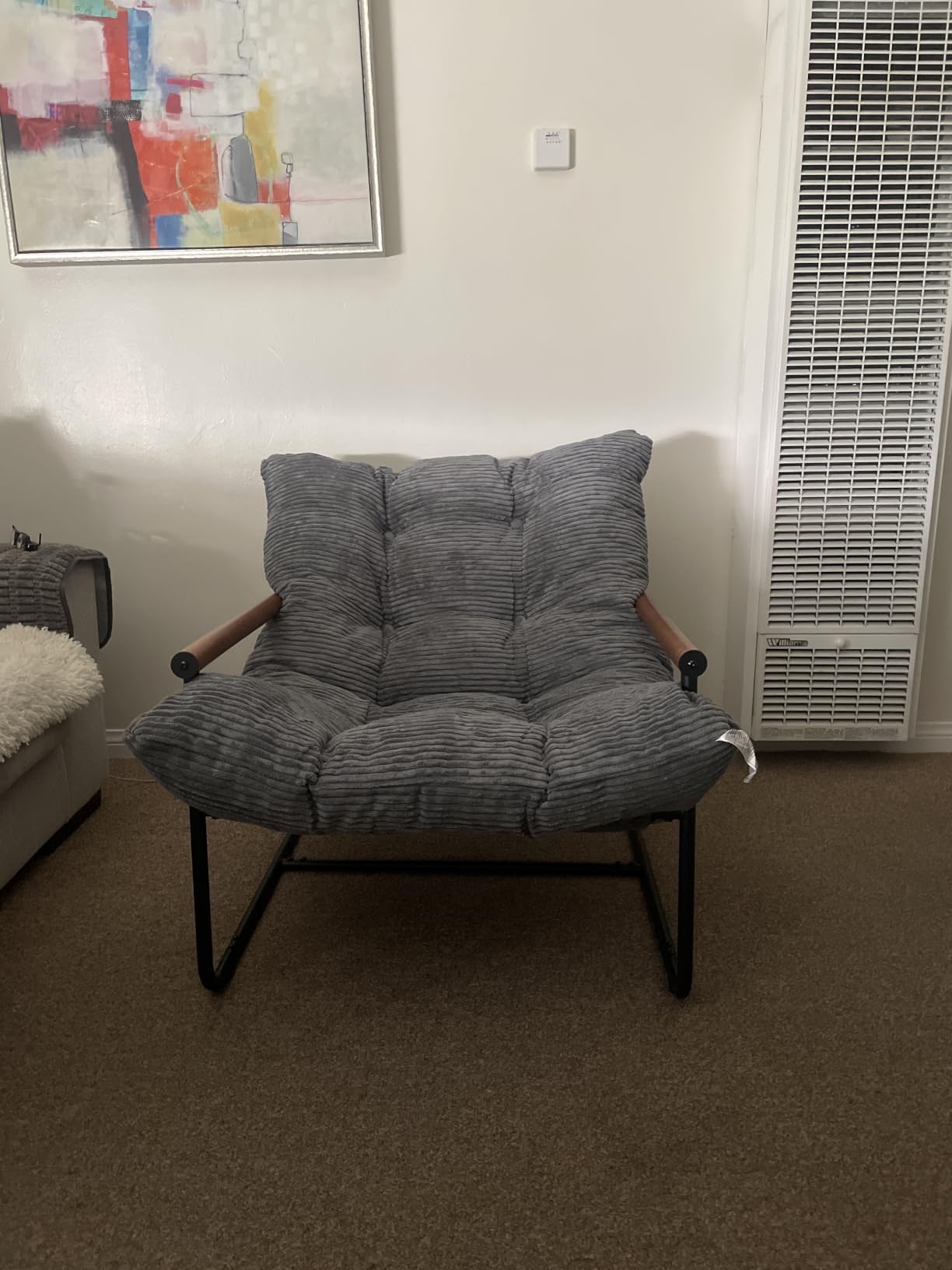 MAXYOYO Modern Accent Chair, Comfy Living Room Chair with Metal Frame Wooden Armrest, Upholstered Armchair with Soft Cushion for Bedroom Balcony Lounge Reading Room, Dark Green customer photo 1