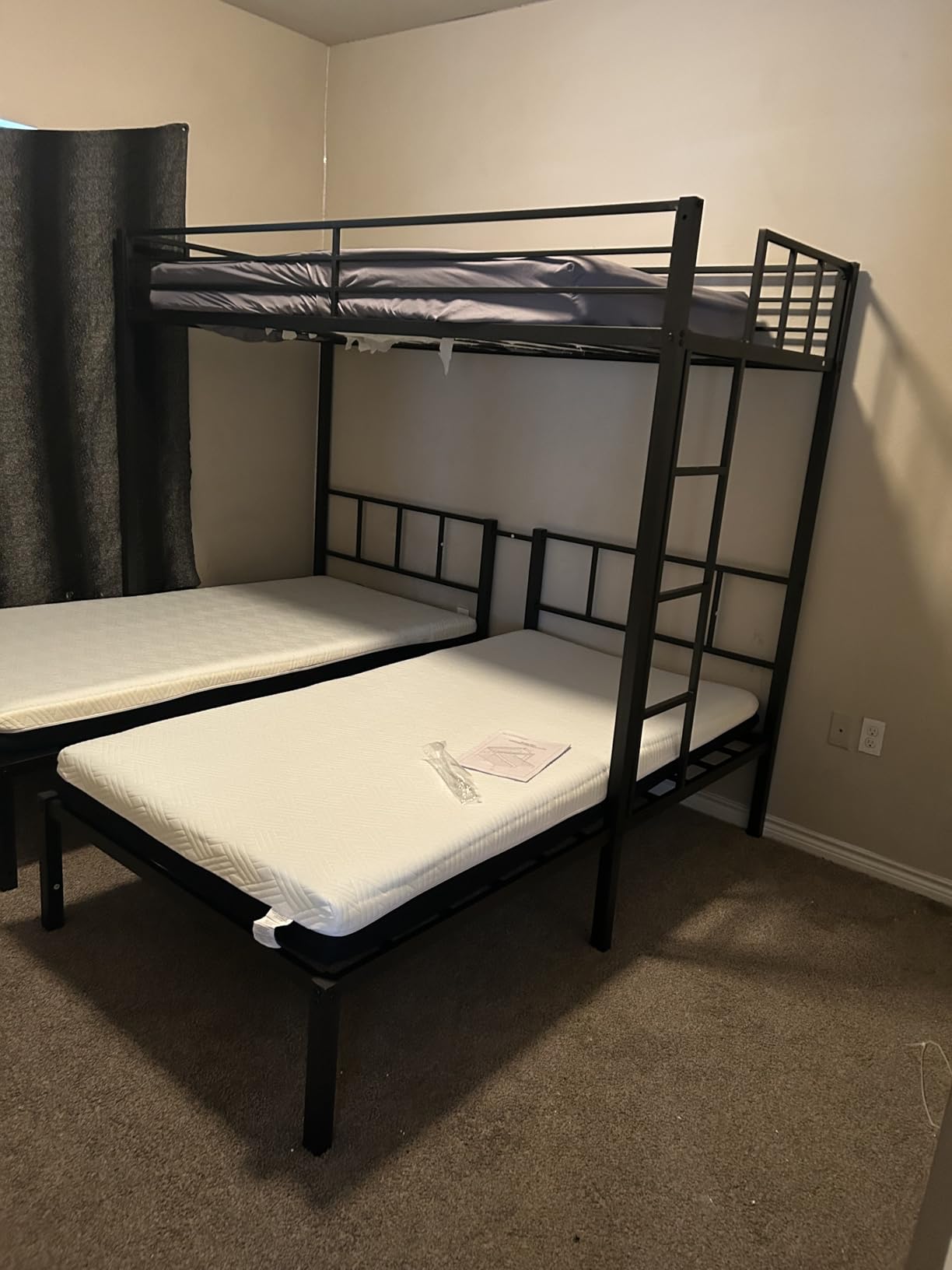Heavy Duty Triple Bunk Bed for 3, Twin Over Twin Over Twins with Guardrails and Ladder, Metal Bunk Bed, 3 Bed Teens and Adults, No Box Spring Needed (Black) customer photo 2