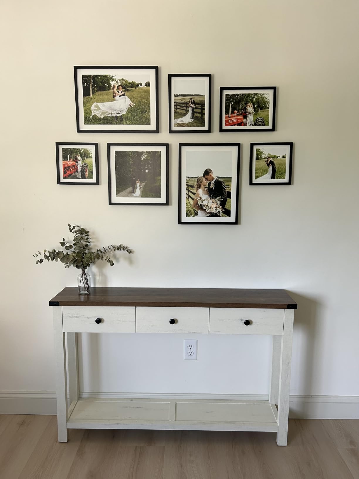 VASAGLE LIRY Collection Narrow Console Table with 3 Drawers, Brown | Sofa Table with Storage Shelf, Metal Corners, Farmhouse Style, ULNT142KB02S customer photo 1