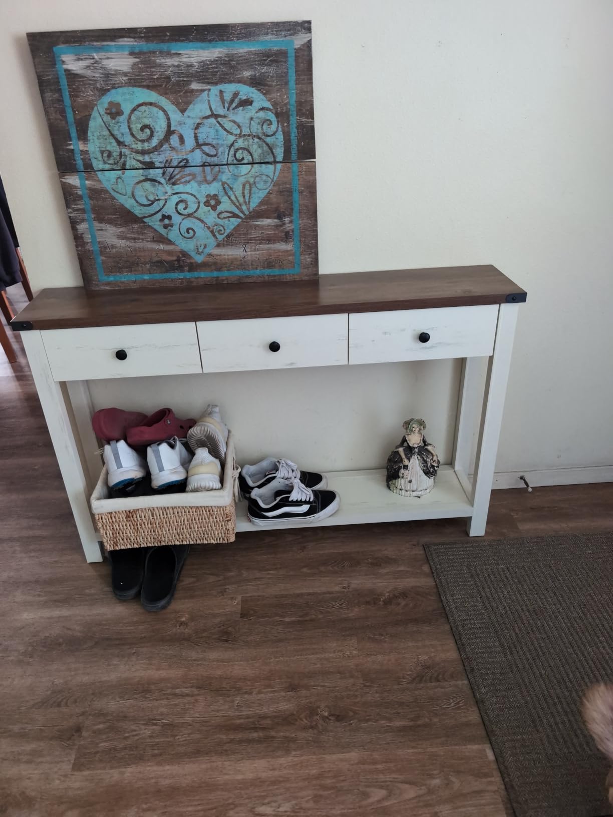 VASAGLE LIRY Collection Narrow Console Table with 3 Drawers, Brown | Sofa Table with Storage Shelf, Metal Corners, Farmhouse Style, ULNT142KB02S customer photo 2