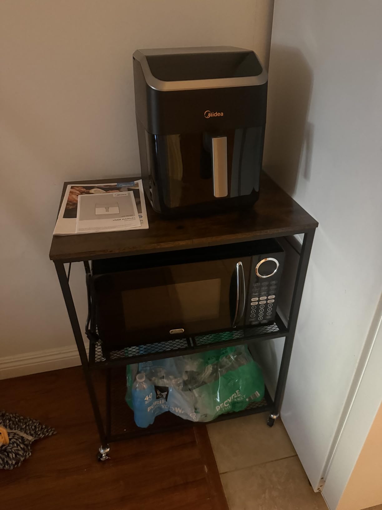 Homleke 3-Tier Rolling Kitchen Microwave Cart, Utility Cart | Coffee Bar Table Station with 6 Hooks, Small Appliance Storage Shelf, Rustic Brown and Black customer photo 2