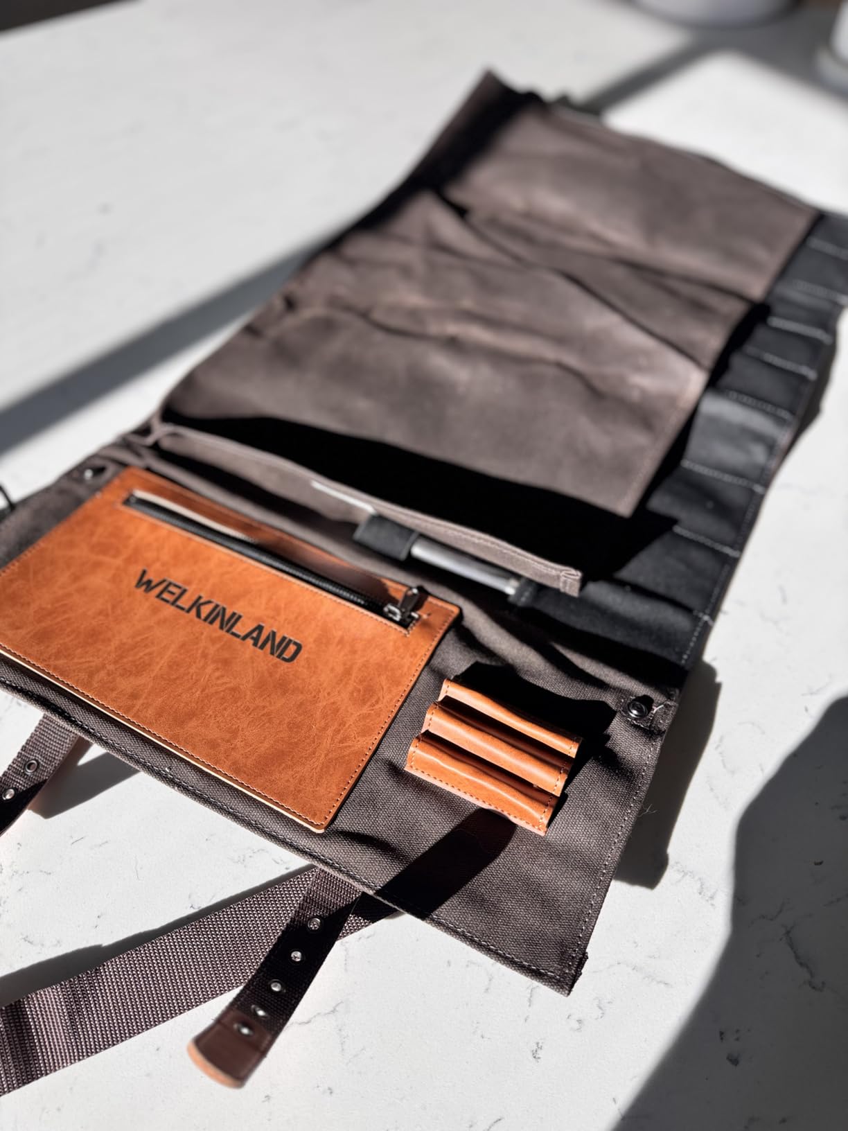 WELKINLAND 13-Pocket Knife Roll, Heavy-Duty Canvas Leather Knife Roll Bag | Safety-Protection Chef Knife Roll Up, Quick-Access Chefs Knife Roll, Easy-Carry Knife Roll Case, Easy-Organized Knife Wrap customer photo 1