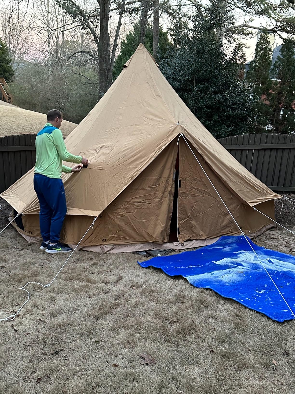 Canvas Bell Tent, Yurt with Stove Jack, Waterproof and Breathable Glamping Wall Tent, Detachable Groundsheet for Camping Party customer photo 2