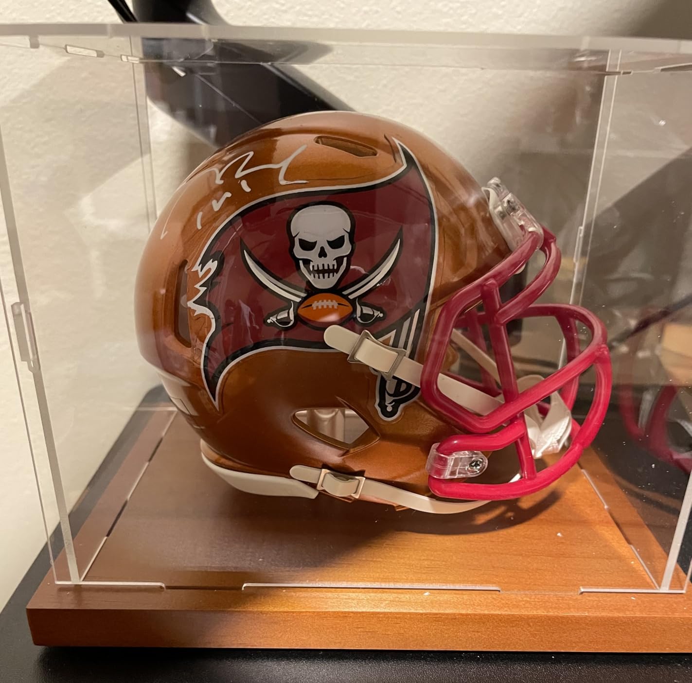 Fitense Full Size Helmet Display Case High Clear Acrylic Wooden Base | 15.4x11x11.8in interior UV shielded box fits football, baseball, motorcycle and racing helmets customer photo 1
