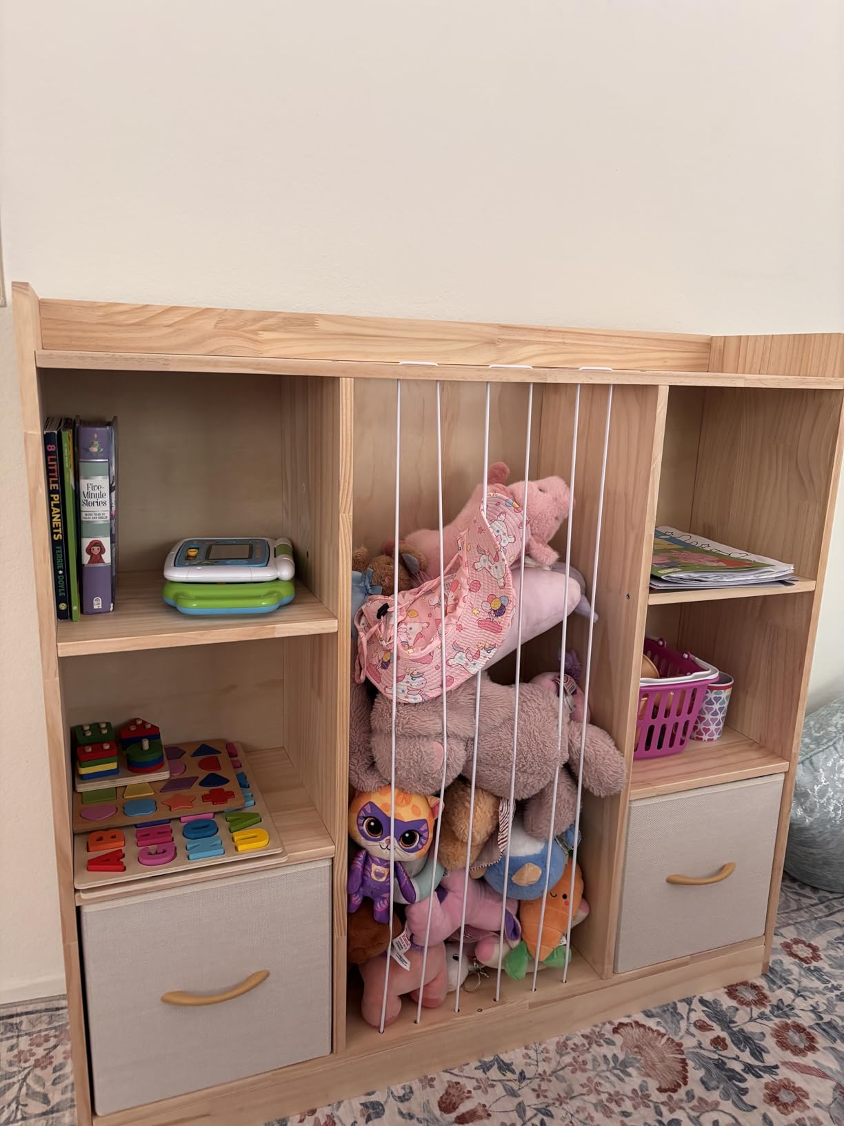 EXPERLAM 4-in-1 Toy Storage Organizer with Stuffed Animal Storage, Solid Pine Kids Bookshelf and Toy Shelf, 6 Cube Shelf with 2 Removable Drawers, Stuffed Animal Zoo for Kids Room, Playroom, Nursery customer photo 1