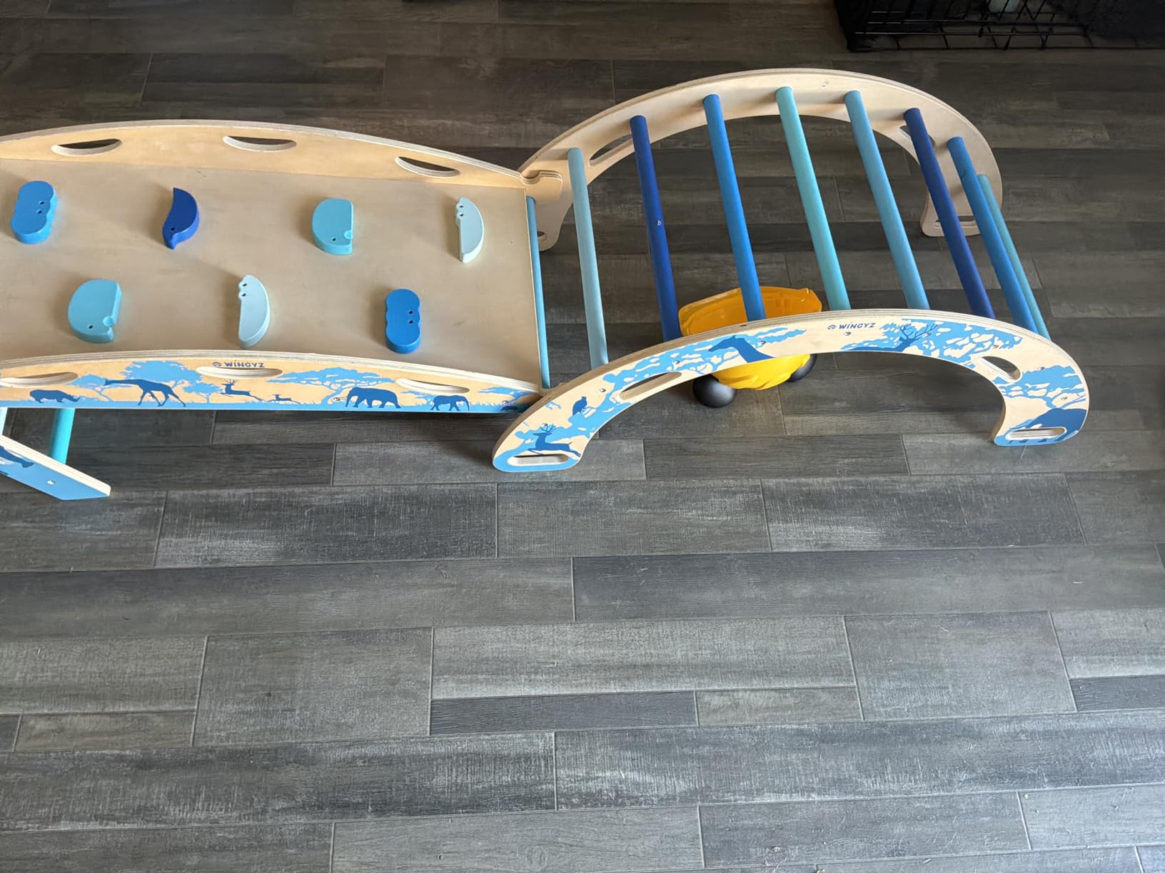 WINGYZ Pikler Triangle Set, Montessori 8-in-1 Climbing Set with Cushion | Wood Jungle Gym for 18M-5Y, Foldable, Reversible Animal Slide, Patent-Protected, 2.35in Gap, ASTM F963, Blue customer photo 1