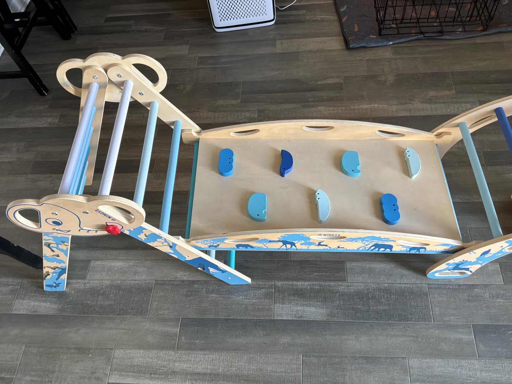 WINGYZ Pikler Triangle Set, Montessori 8-in-1 Climbing Set with Cushion | Wood Jungle Gym for 18M-5Y, Foldable, Reversible Animal Slide, Patent-Protected, 2.35in Gap, ASTM F963, Blue customer photo 2