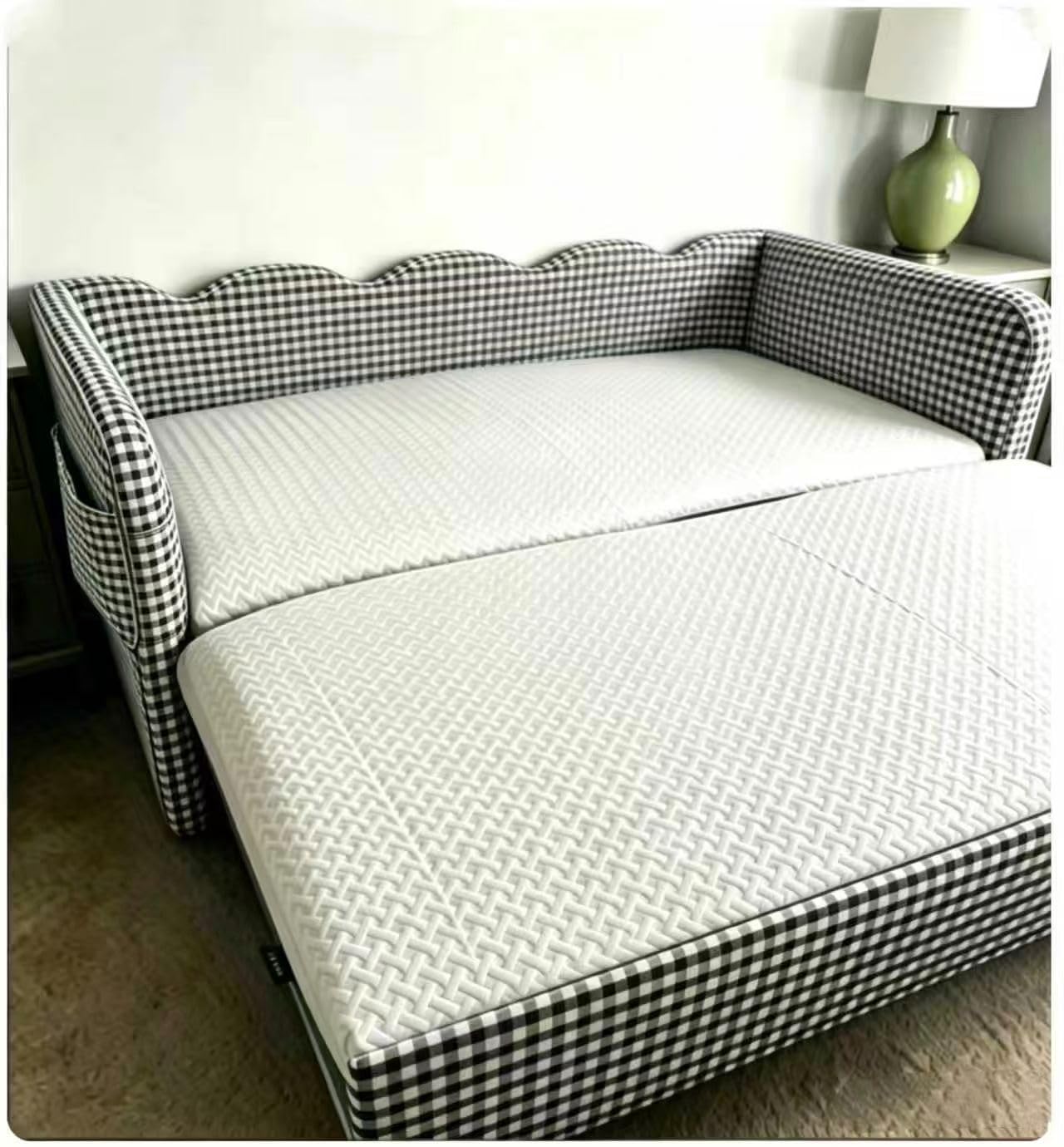 Twin Size Daybed with Pop Up Trundle, Boucle Upholstered Daybed with Trundle, Twin Size Sofa Bed with Tufted Design, No Box Spring Required for Living Room, Guest Room, Beige customer photo 1