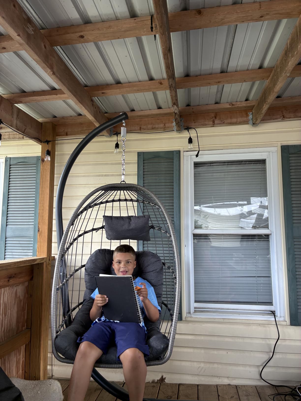 SWITTE Egg Chair Outdoor with Stand, Indoor Wicker Hanging Egg Swing, Cream | Patio Swinging Chair with Thick Cushion, Egg Shaped Swing for Bedroom Porch Balcony, Rattan Hammock Chairs 370 LBS Capacity customer photo 1
