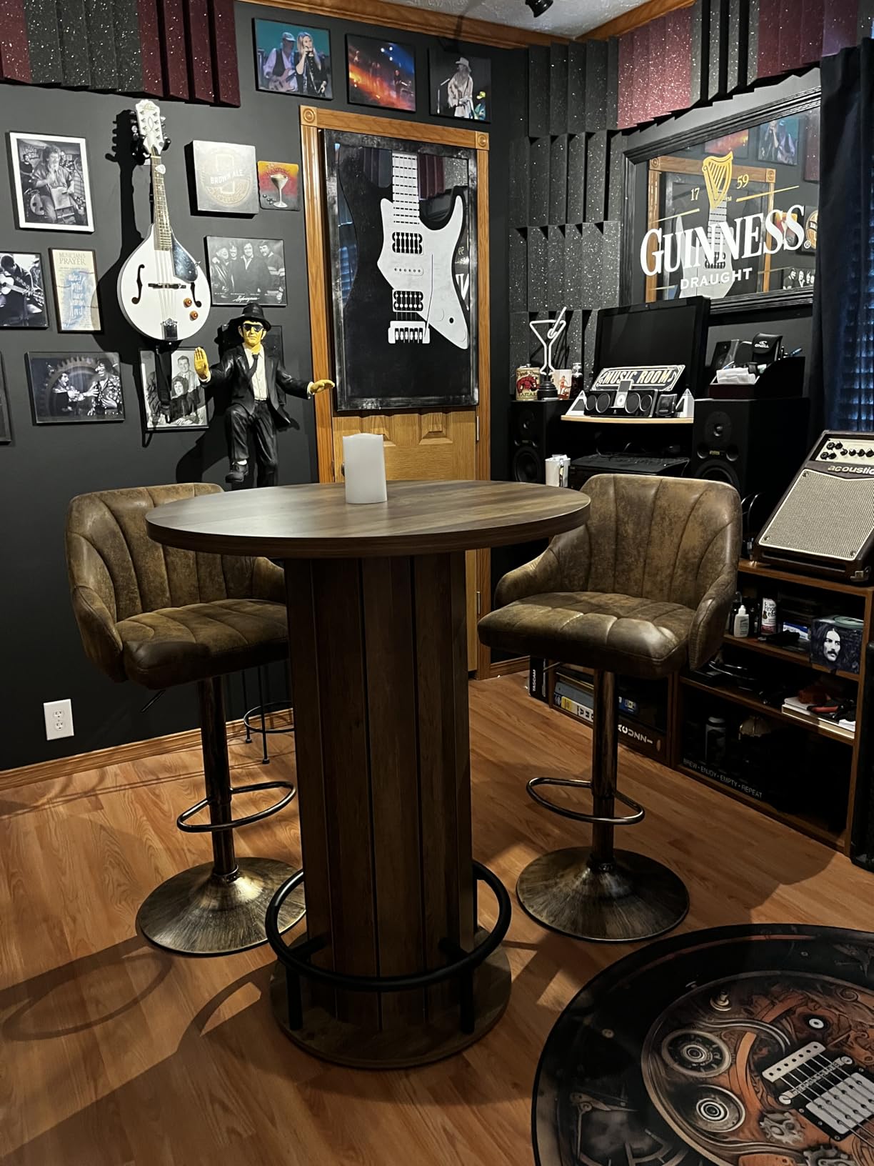 Tribesigns Round Bar Table, 39.4 inch H Wood Bistro Pub Table with Metal Ring Footrest for Dining Coffee Cocktail Living Room, Small Space, Black (Only Table) customer photo 2