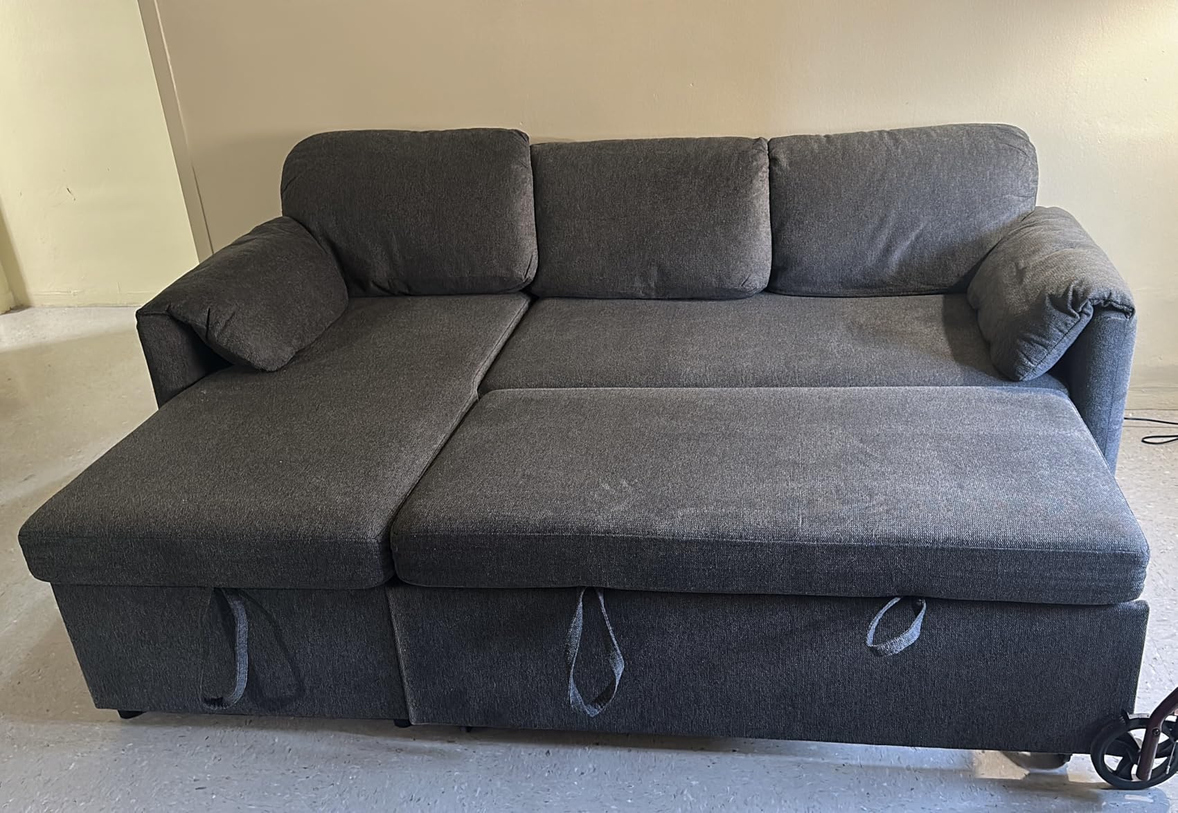 Tbfit 83'' Pull Out Sofa, 3 in 1 Sleeper Sofa Couch with USB & Storage Chaise, Comfy Sofa Bed with Pull Out Bed, Convertible Sleeper Sofas for Living Room, Small Spaces, Dark Gray customer photo 1