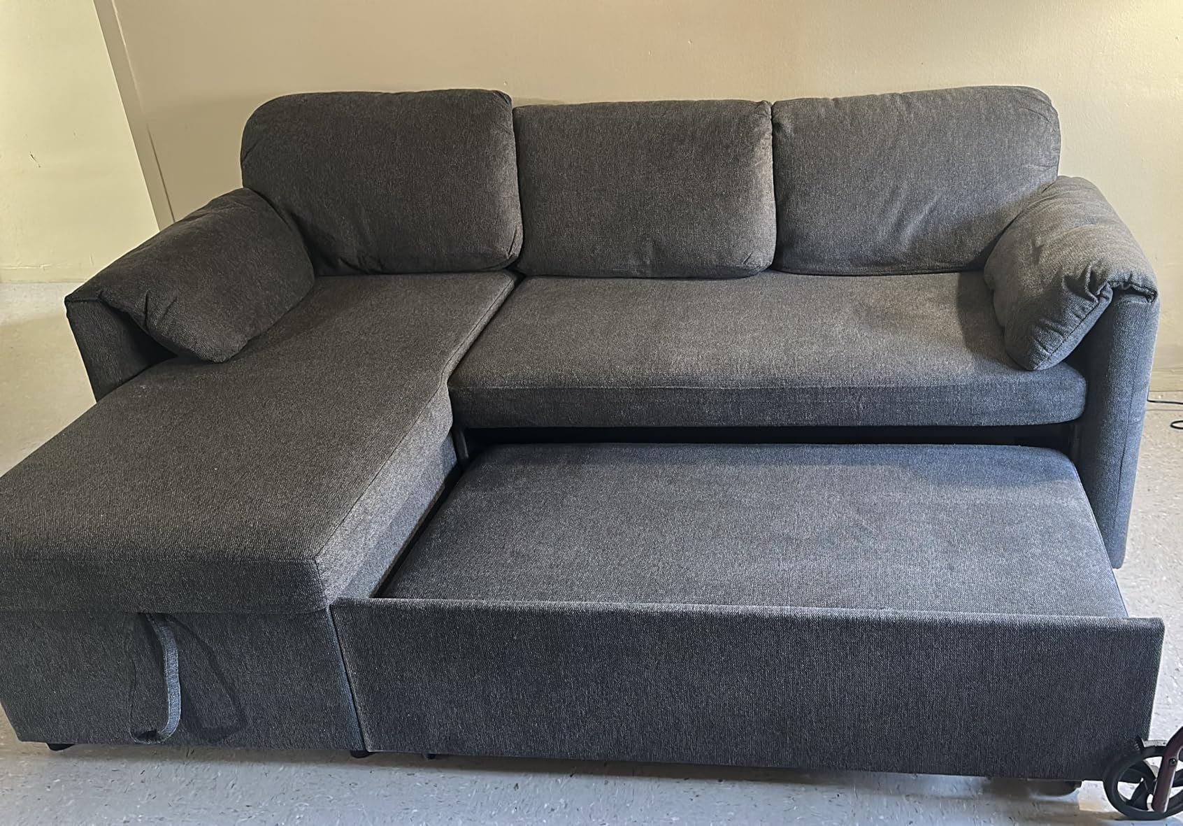 Tbfit 83'' Pull Out Sofa, 3 in 1 Sleeper Sofa Couch with USB & Storage Chaise, Comfy Sofa Bed with Pull Out Bed, Convertible Sleeper Sofas for Living Room, Small Spaces, Dark Gray customer photo 2