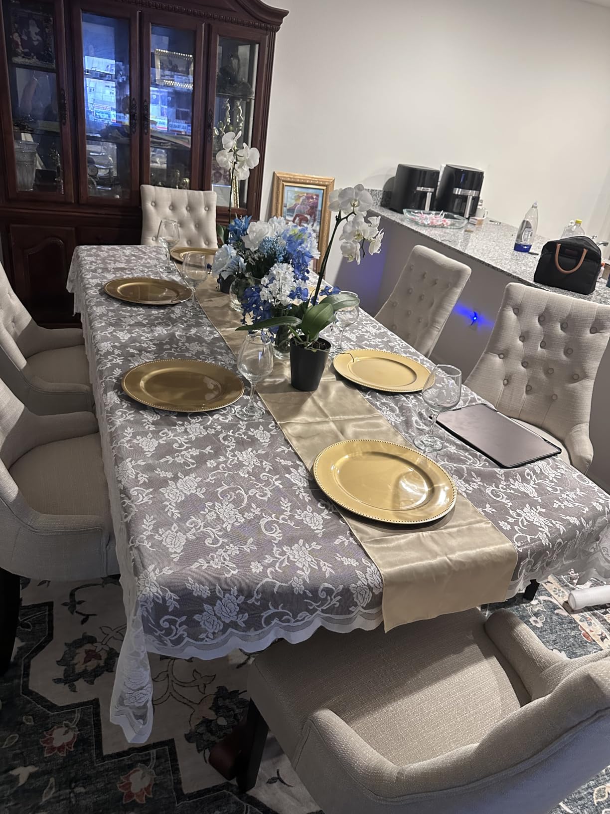 COLAMY Fabric Side Dining Chairs Set of 4, Wingback Upholstered Dining Room Chairs with Tufted Button, Living Room Chairs for Home Kitchen, Beige customer photo 1