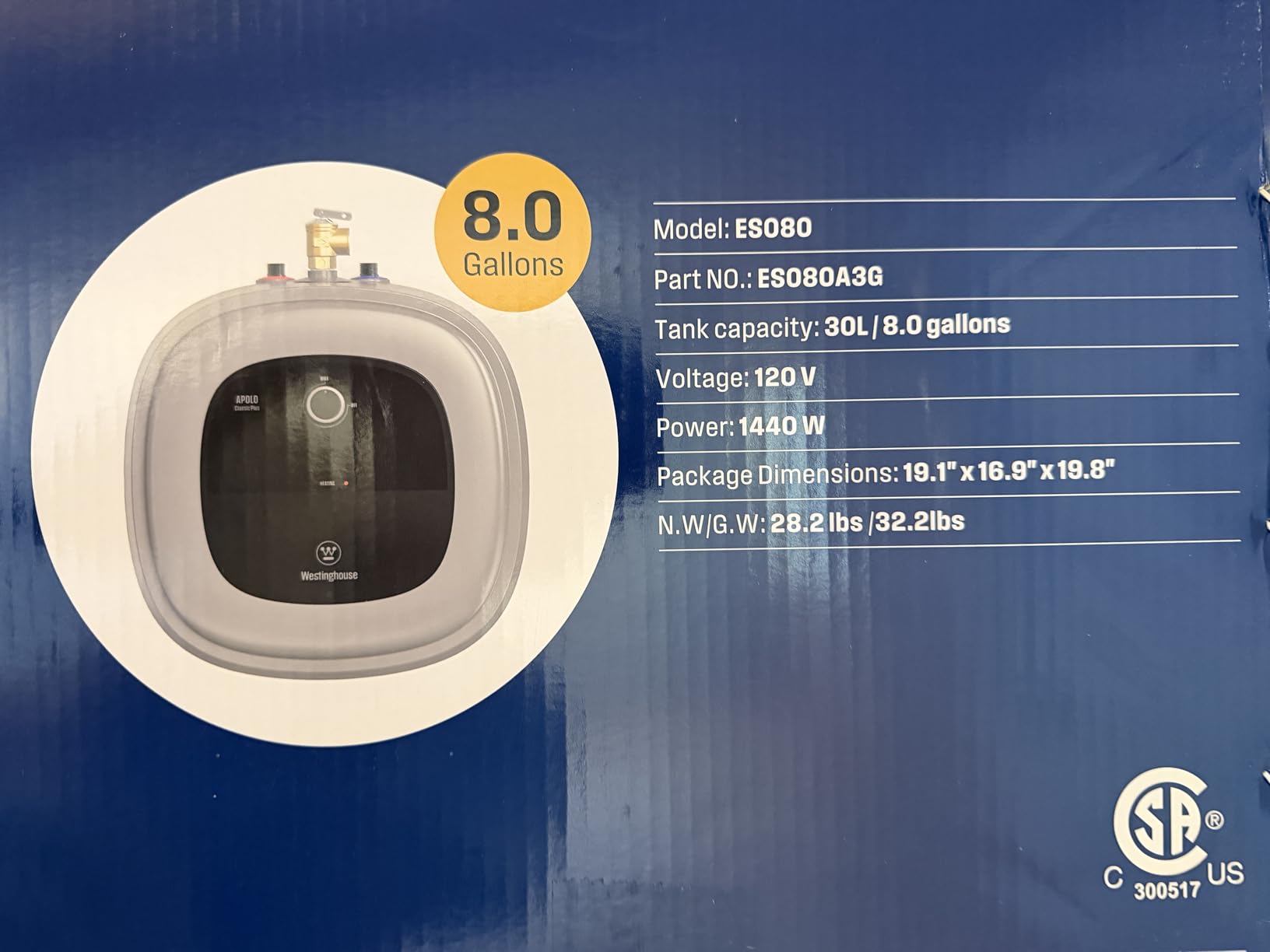 Westinghouse Under Sink Water Heater 4 Gallon Instant Mini Tank Electric | Point of Use Water Heater, Hot Water Ready Near Faucet, Adjustable Thermostat, Wall/Floor Mount, Kitchen & RV Use, CSA Listed customer photo 1