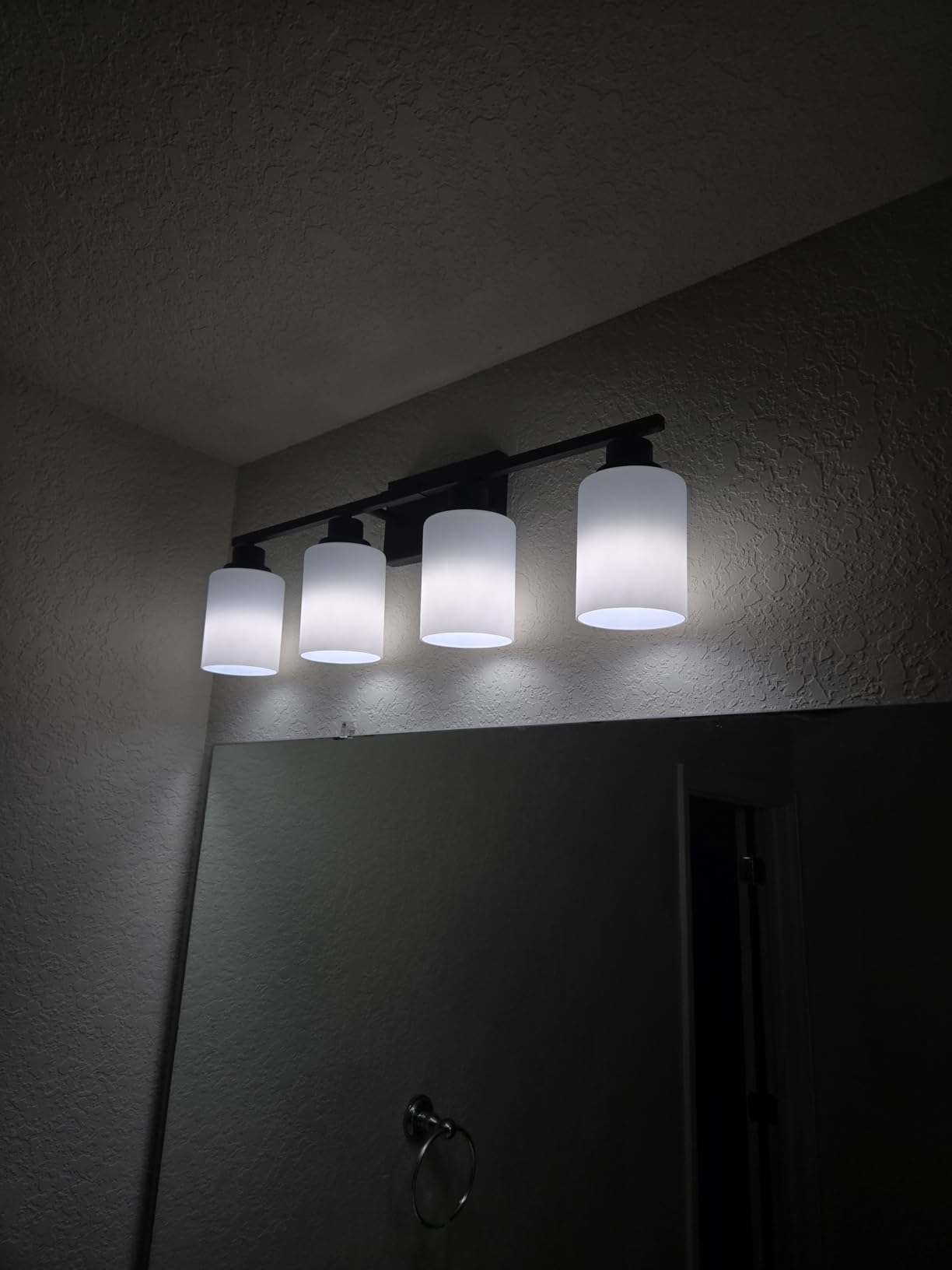 Ascher Bathroom Light Fixtures, 4-Light Vanity Light Over Mirror, Brushed Nickel Wall Sconces with Milky White Frosted Glass Shades, Wall Lamp for Living Room Bedroom, E26 Base(Bulbs Not Included) customer photo 1