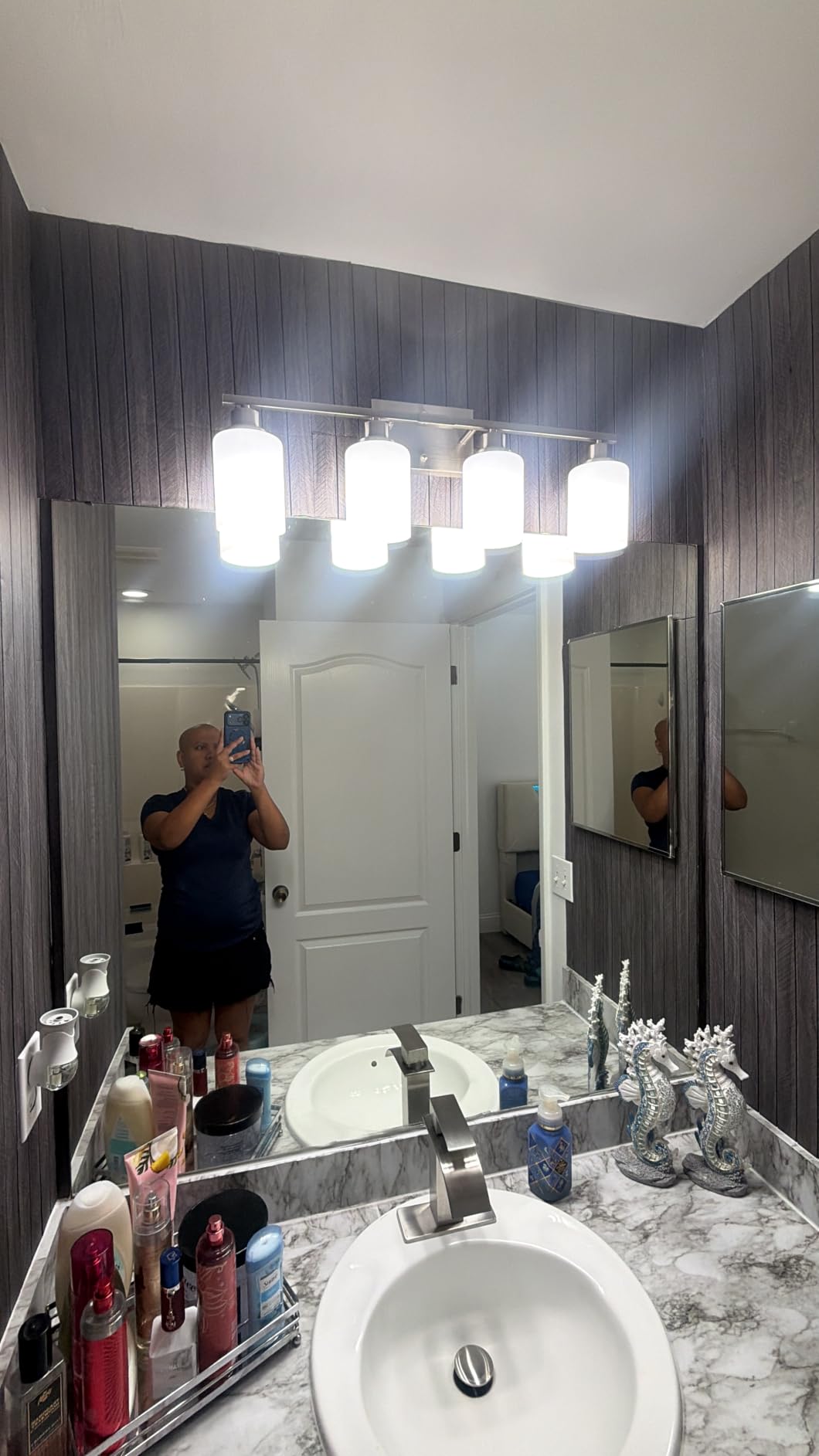 Ascher Bathroom Light Fixtures, 4-Light Vanity Light Over Mirror, Brushed Nickel Wall Sconces with Milky White Frosted Glass Shades, Wall Lamp for Living Room Bedroom, E26 Base(Bulbs Not Included) customer photo 2
