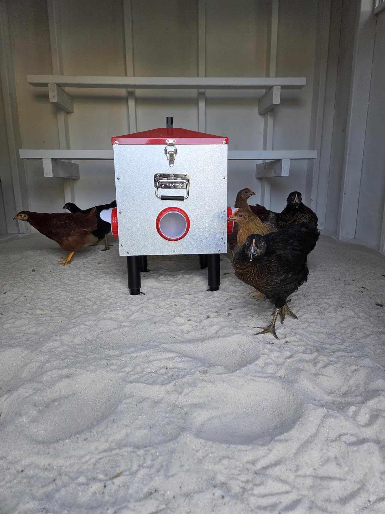 GADFISH 55 lbs Large Capacity Automatic Chicken Feeder - 8 Feeding Ports, No Waste Chicken Feeder, Height-Adjustable Legs & Secure Locking Lid for Chickens, Ducks & Poultry customer photo 1