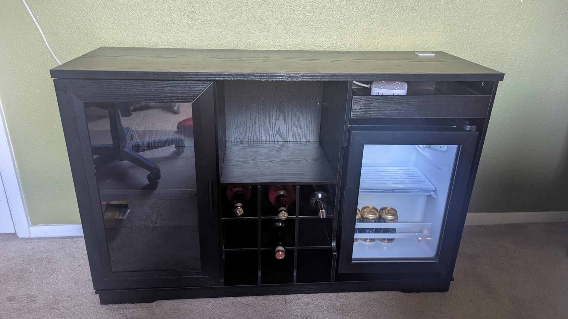 BROTTAR Coffee Bar Cabinet with Fridge (Fridge Included), Large Liquor Bar Cabinet with LED Lights, Glass Holder & Wine Rack, Wine Cabinet with Human Body Sensor, Buffet Sideboard for Home, Black customer photo 1