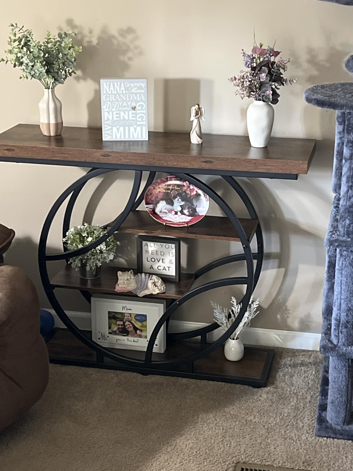 Huuger 41.3 Inch Entryway Table with Artistic Curved Metal Frame, Sofa Table | Modern Console Tables, Entrance Table for Entryway, Hallway, Entrance, Foyer, Living Room, O-Shaped Metal Frame, Rustic Brown customer photo 1