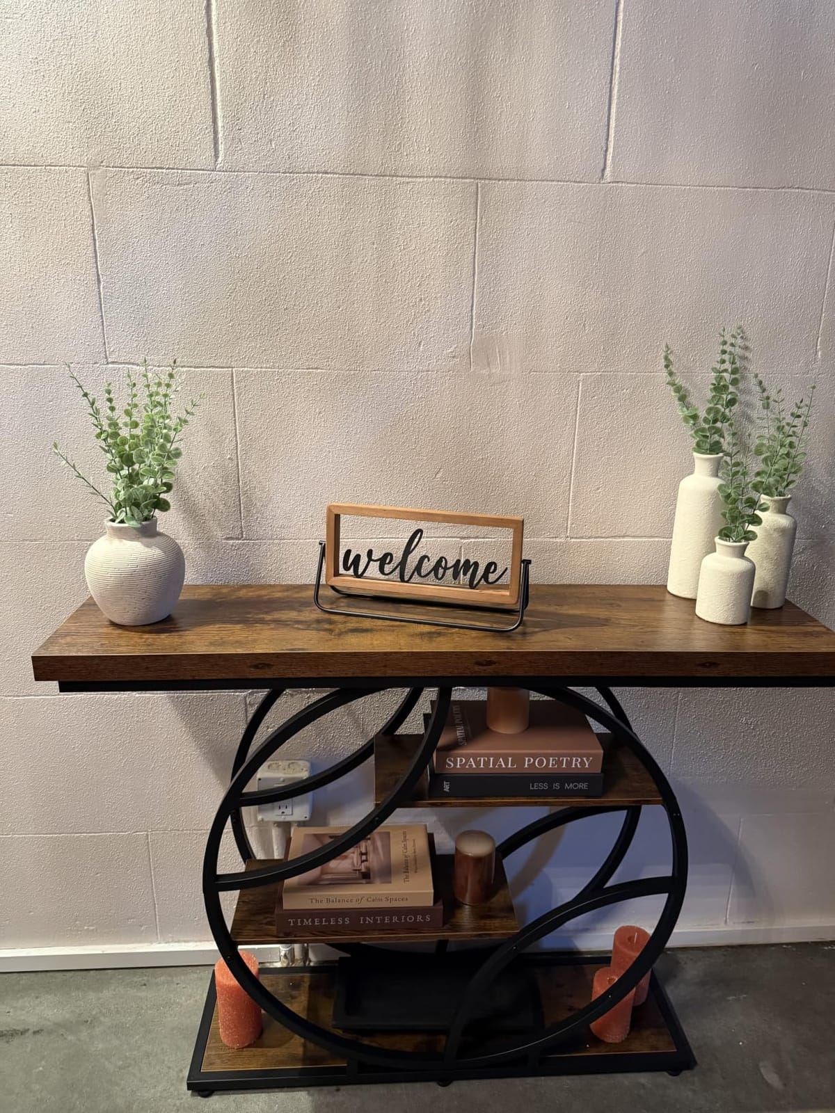 Huuger 41.3 Inch Entryway Table with Artistic Curved Metal Frame, Sofa Table | Modern Console Tables, Entrance Table for Entryway, Hallway, Entrance, Foyer, Living Room, O-Shaped Metal Frame, Rustic Brown customer photo 2