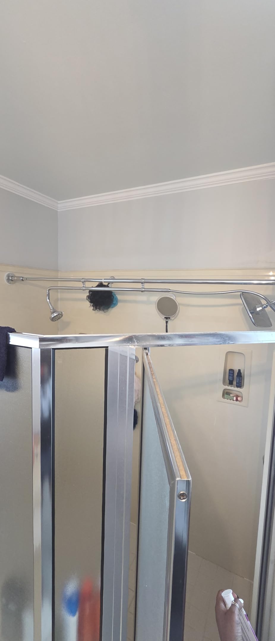 OURBAOFU Tandem Shower, Dual Shower Heads for Couples with Handheld head | Triple Shower Head System for Two People, 48-78 In for bathroom, High Pressure and 360 Adjustable Double Shower Head-Silver customer photo 2