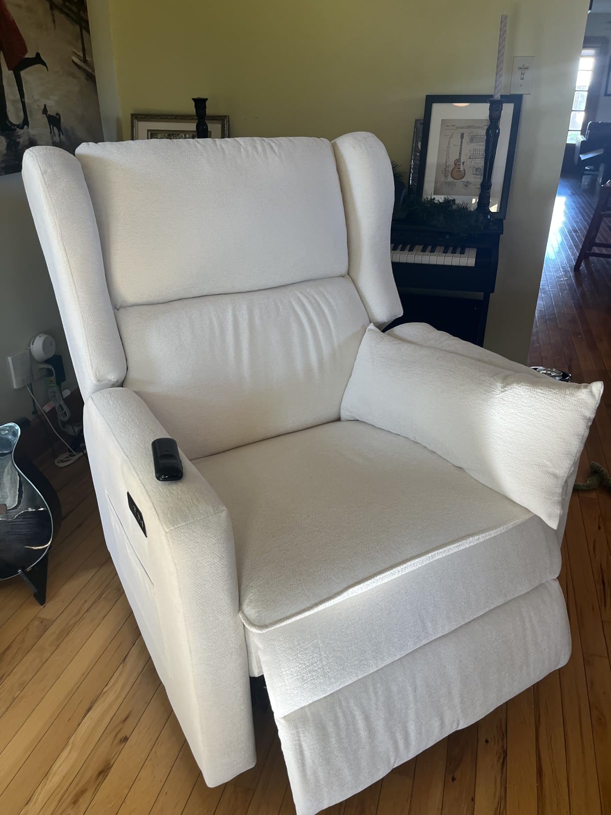 Power Recliner Chair Swivel Glider with Adjustable Headrest, Oversized Swivel Rocker Recliner with Lumbar Support, Upholstered Nursery Glider Recliner for Living Room, White customer photo 2