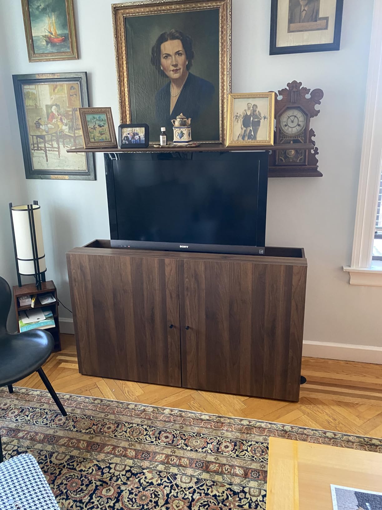 VIVO Walnut TV Cabinet with Hidden Motorized TV Stand, CASE-KIT-EUP1WN, Low Profile Minimalist Design, Concealed Electric TV Mount, Vertical Lift, Holds 32 to 55 inch TVs up to 132 lbs customer photo 1