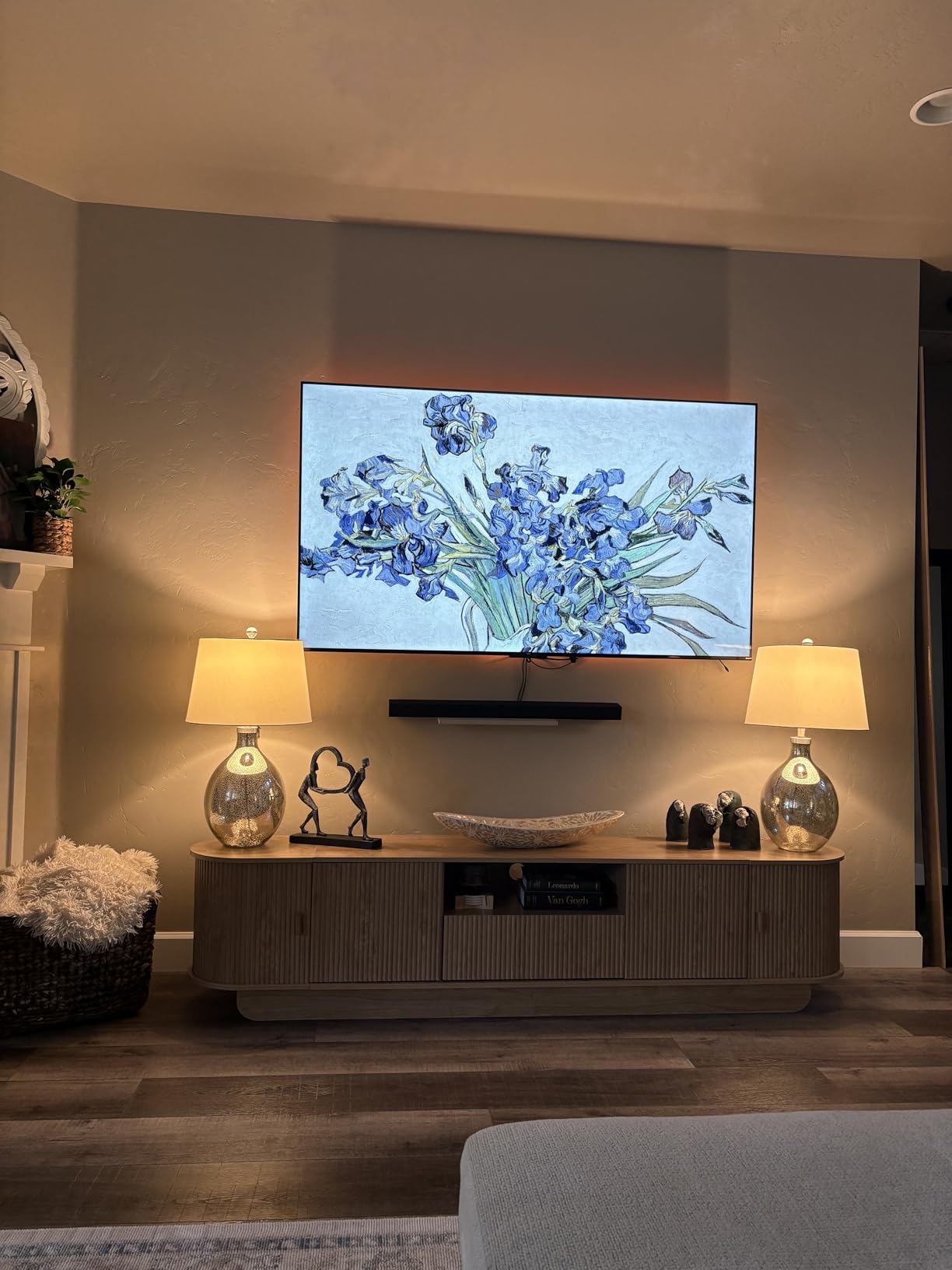 86.6'' Fluted TV Stand for 55-85 Inch, Grey TV Console | Mid Century Modern Entertainment Center with Storage & Open Shelves, Media TV Consoles with Sliding Doors for Living Room customer photo 2