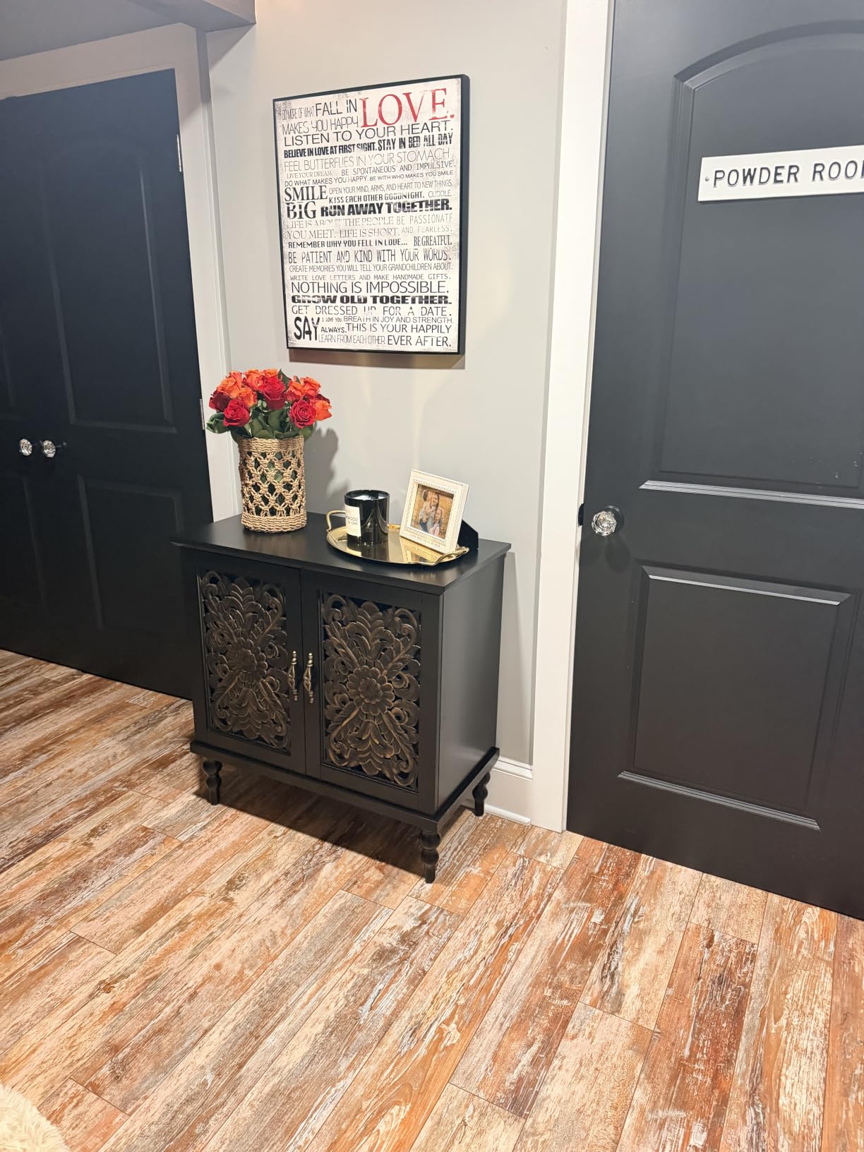 ARTPOWER Vintage Accent Cabinet with 2 Doors, Credenza for Living Room | Hand Painted Carved Door Sideboard & Buffet Cabinet, Wood Storage Cabinet for Kitchen, Dining Room, Entryway, Hallway customer photo 2