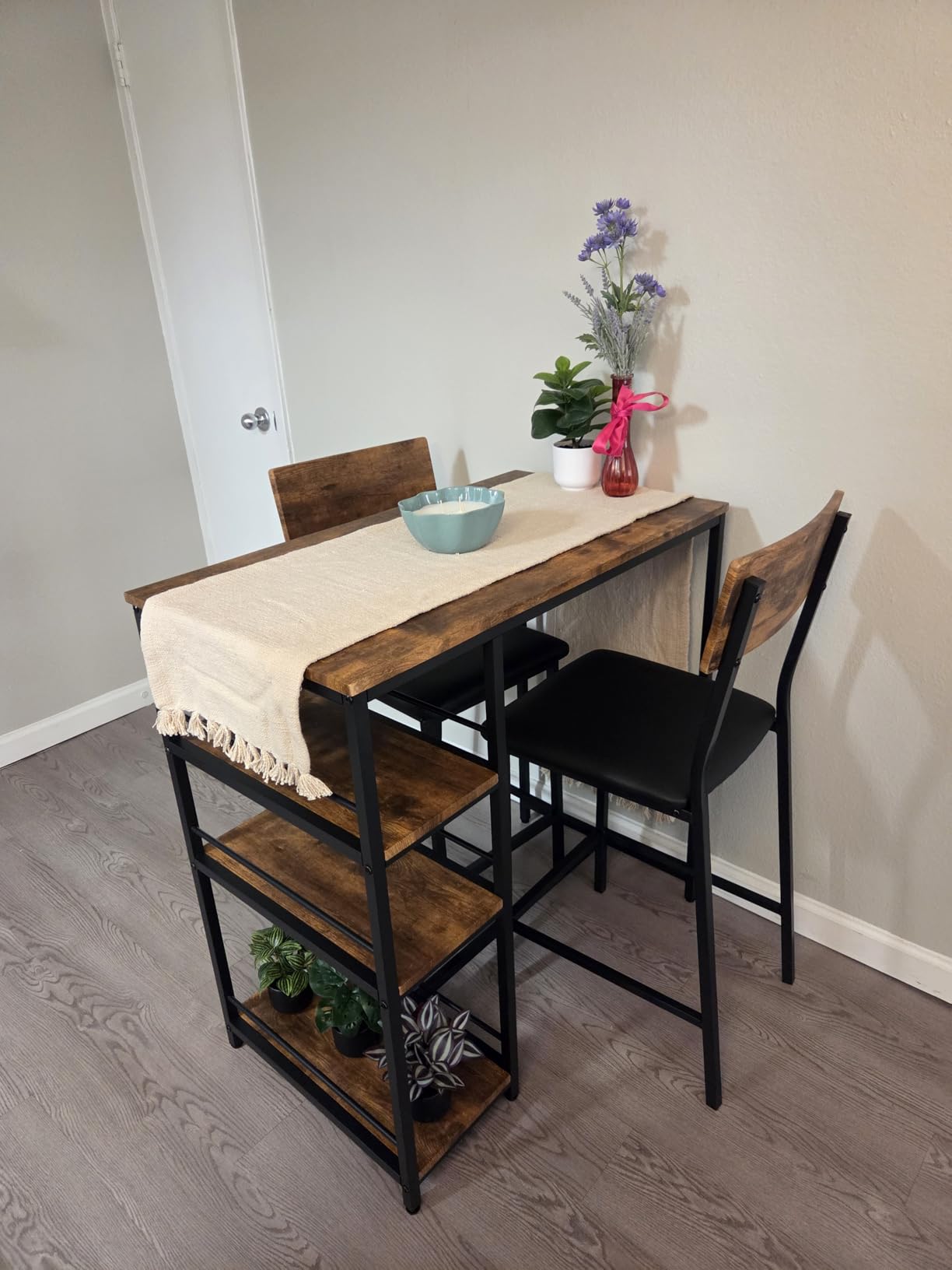 VINGLI Dining Table Set for 2, Kitchen Breakfast Counter Height Small 3 Piece Bar Table and Chairs Set with Storage customer photo 1