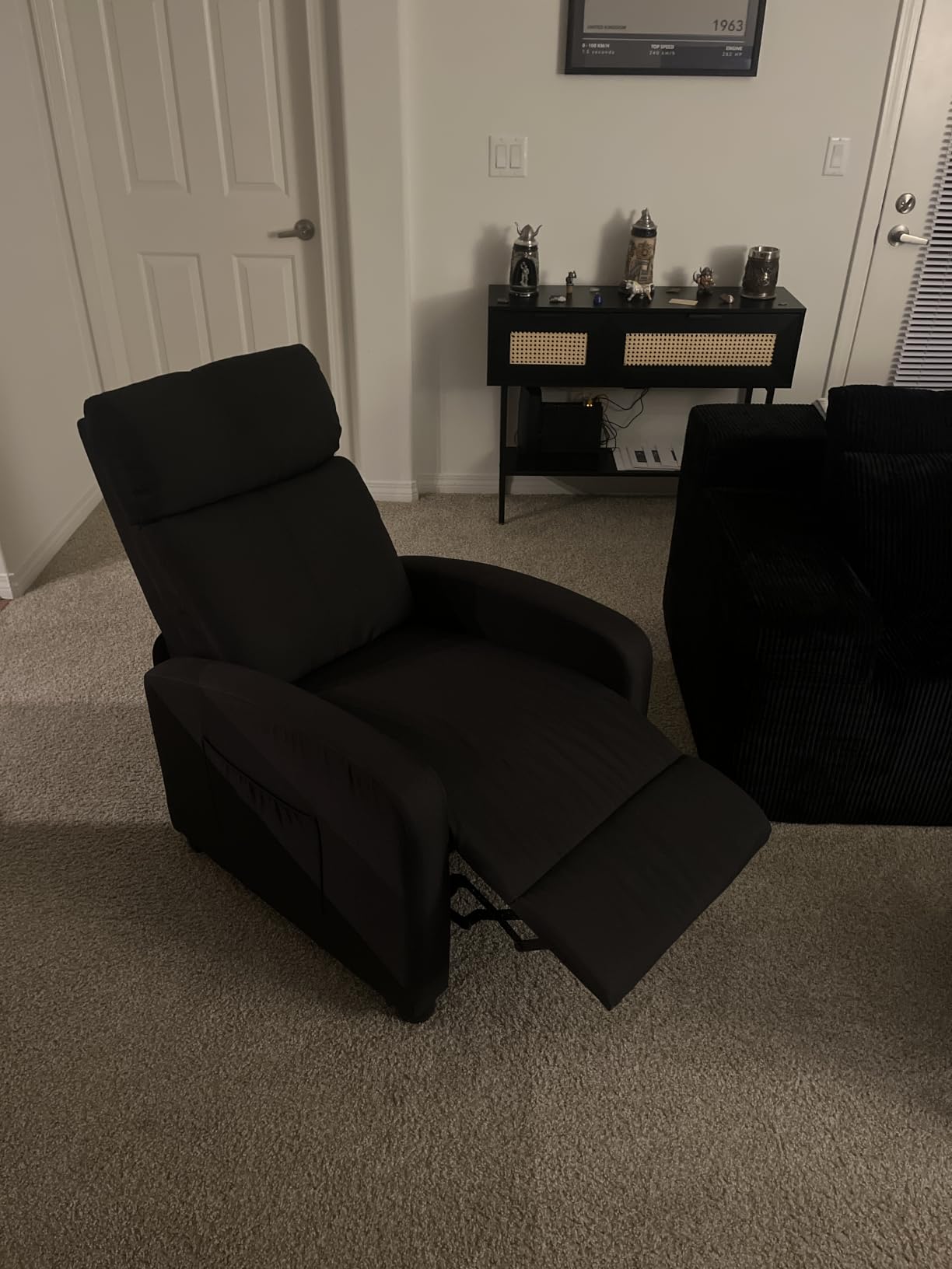 Leather Recliner Chair for Living Room, Home Theater Seating | Modern Adjustable Single Sofa with Adjustable Backrest & Padded Armrests, Manual Push Back Armchair for Small Spaces, Black customer photo 2
