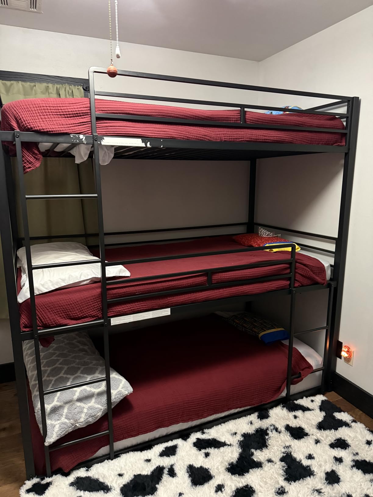 LIKIMIO Twin Over Twin Over Twin Bunk Bed with 2 Ladders | Triple Bunk Bed with Guardrails, Heavy Duty Metal Bunk Bed, Closely Spaced Slats customer photo 2