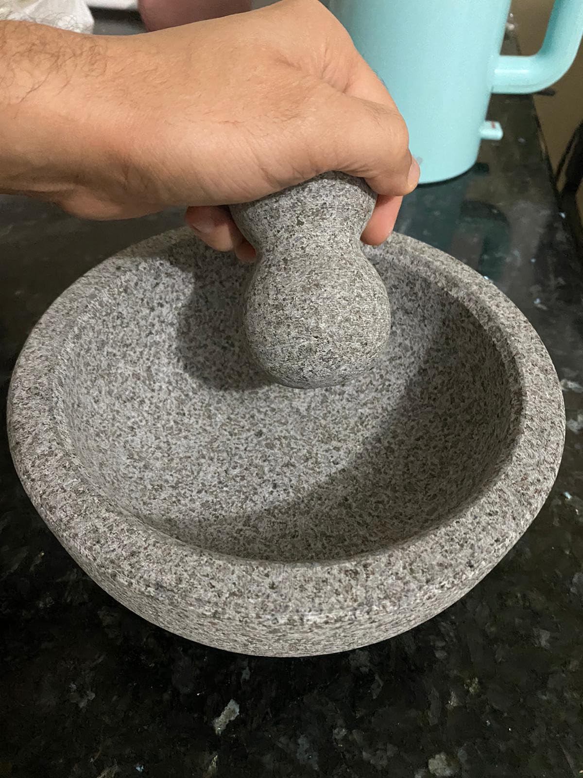 Large Mortar and Pestle - Double Sided Stone Mortar Unpolished Granite Bowl 6.5 Cups 8.5 Inch for Grinding Spices, Salsa Sauce, Avocado Sauce Molcajete Bowl customer photo 1