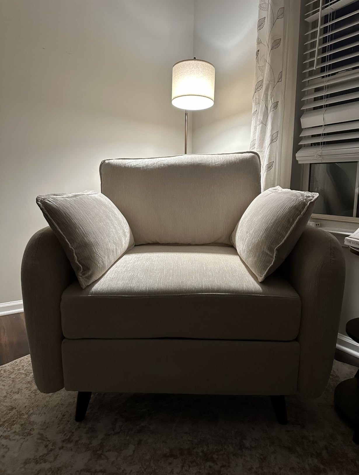 Rexulqo Oversized Accent Chair with All Seats Storage, Comfy Living Room Chairs with 2 Throw Pillow, Upholstered Mid-Century Armchair, 24.5'' Deep Seat, Reading Chair for Bedroom, Office, Chenille, Khaki customer photo 2